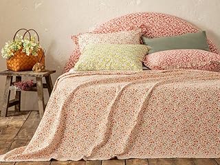 English Home Cotton Bed Throw, Breathable Quilted Throws, Floral Summer Bedspread, Lightweight Throws Coverlet for Bed Couch Sofa, Floweret 200x220 cm Amber-Pink