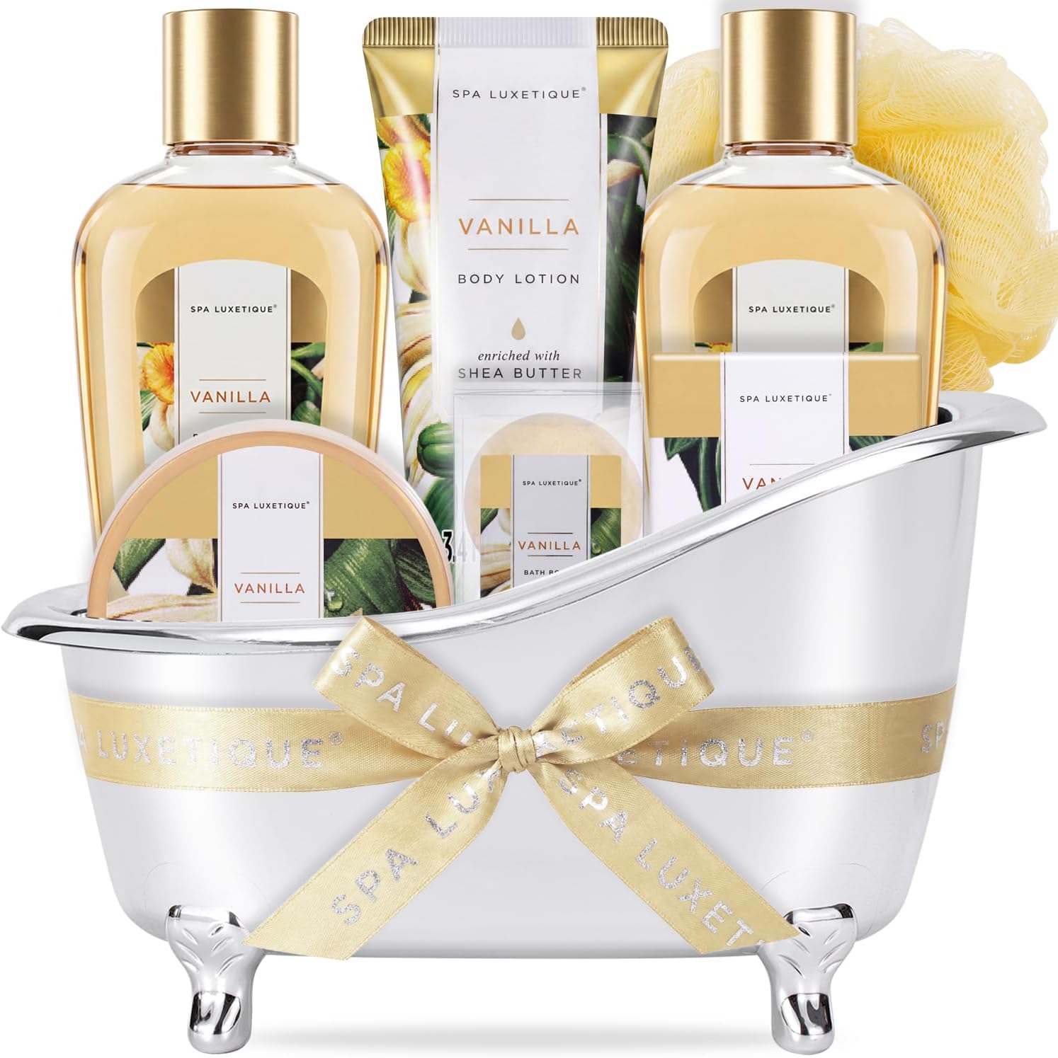 Gifts for Women Spa Luxetique Birthday Gifts for Women, Vanilla Gift Set 8Pcs Bath Sets, Bath and Body Works Gift Set, Basket Gifts Set for Mothers Day