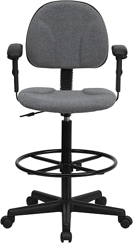 Miniatura 6 de Flash Furniture Silla de dibujo de tela gris Bruce con brazos ajustables (cilindros: 22.5''-27''H o 26''-30.5''H)