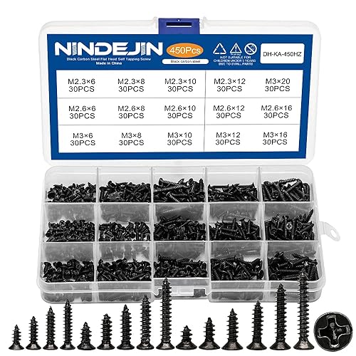 NINDEJIN Phillips - Juego surtido de 450 tornillos en miniatura, cabeza plana M2.3, M2.6, M3, piezas avellanadas, juego surtido de piezas de disponible en Yaxa Costa Rica