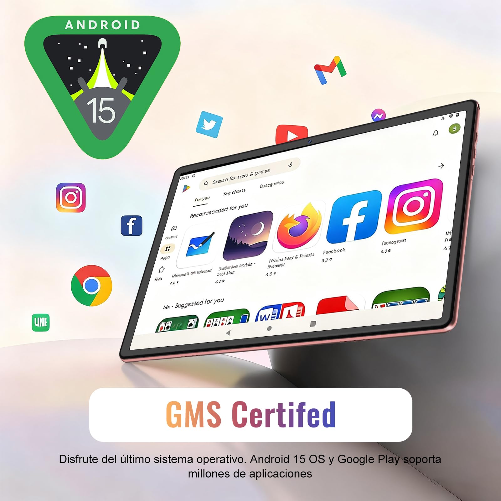 Visita la tienda de UJJ Tablet Android 15 10 Pulgadas Gemini AI, 64GB ROM + 2TB TF, Octa-Core, 5G WiFi, Widevine L1, GMS, Bluetooth 5.0, 5MP + 8MP, 3.5mm Audio, 1280*800 FHD IPS, Tablet con Teclado + Ratón + Protectora, Rose in use
