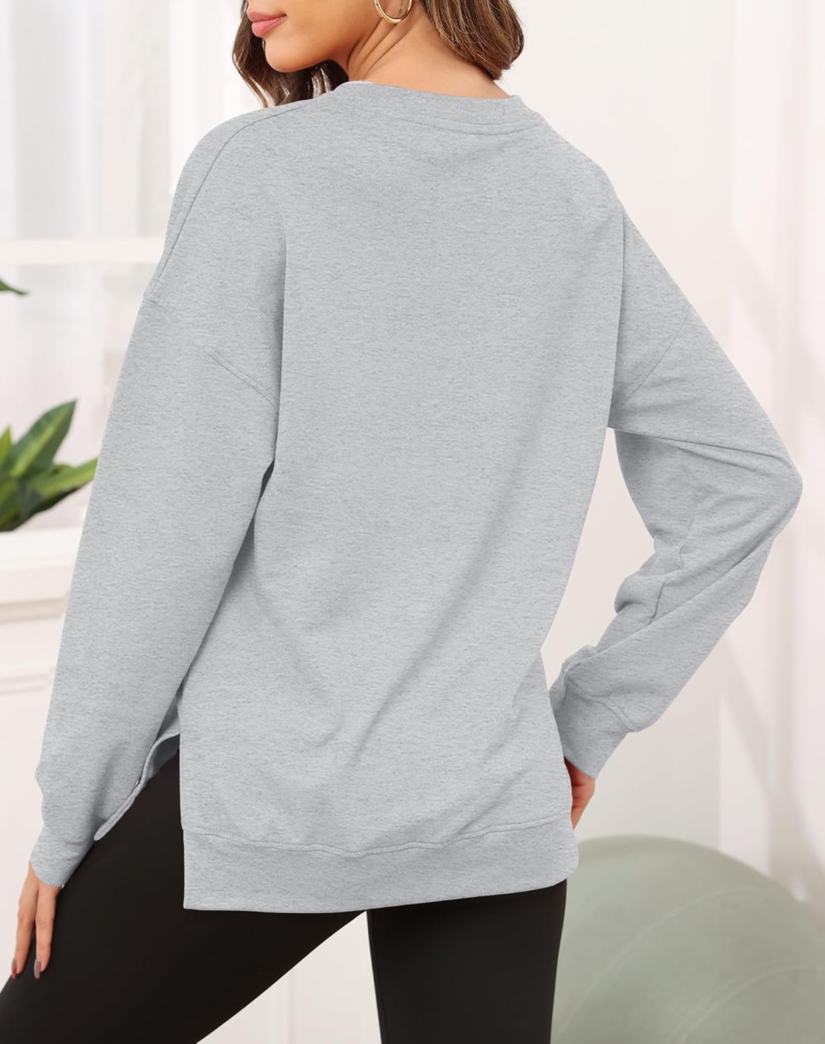 Smile Fish Women's Crewneck Sweatshirt Long Sleeve Side Split Tunic Tops Relaxed Fit Fall Shirts - Image 3