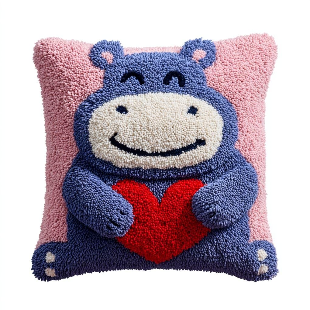 WallustrioaW Latch Hook Pillow Kits Cushion,Love and Hippo