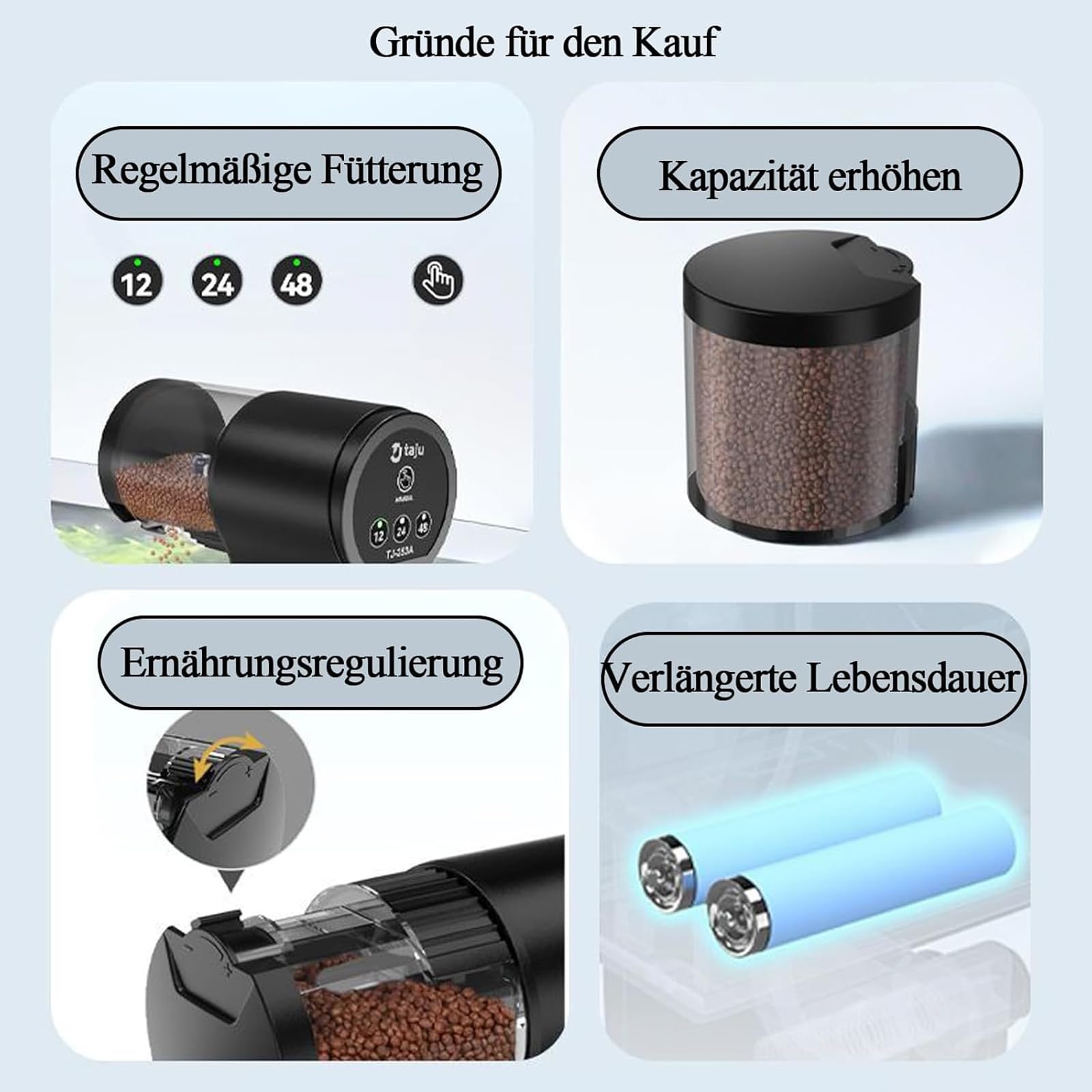 Distributore automatico per pesci GERUI: capacità di 100 ml, distributore di alimentazione per pesci resistente all'umidità per acquario, serbatoio per pesci