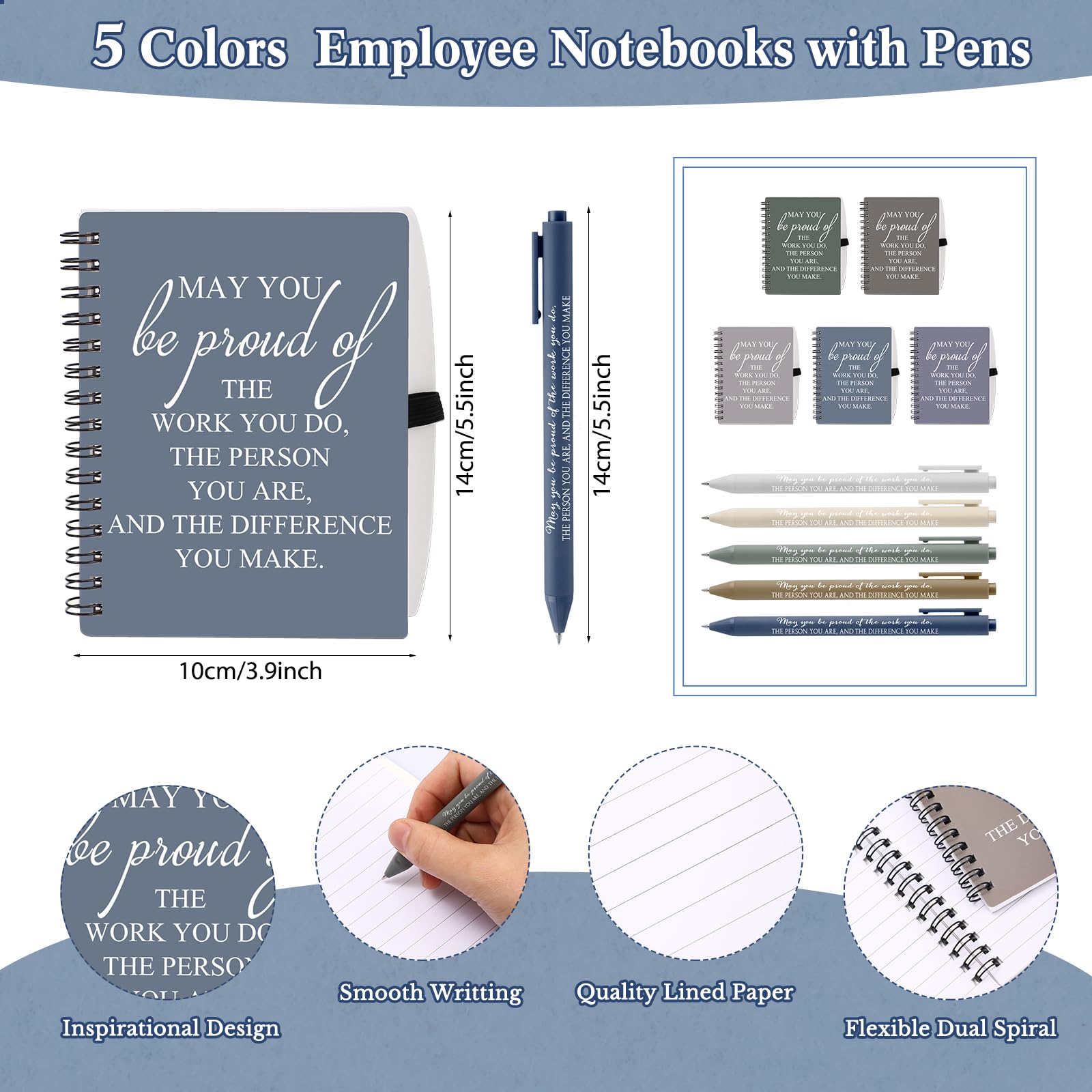Honoson Set di 50 quaderni di apprezzamento per i dipendenti, con penna a sfera, mini quaderno a spirale ispirazione, regalo di ringraziamento per Natale, per dipendenti, colleghi, insegnanti (colore