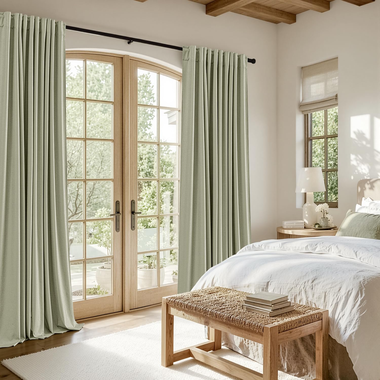 (2) miulee 100% blackout linen curtains for bedroom 96 inches long, thermal insulated room darkening black out drapes for living room, back tab rod pocket, 2 panels set, 40 wide x 96 length, sage green (bid is per item, lot is for 2 curtains total.)