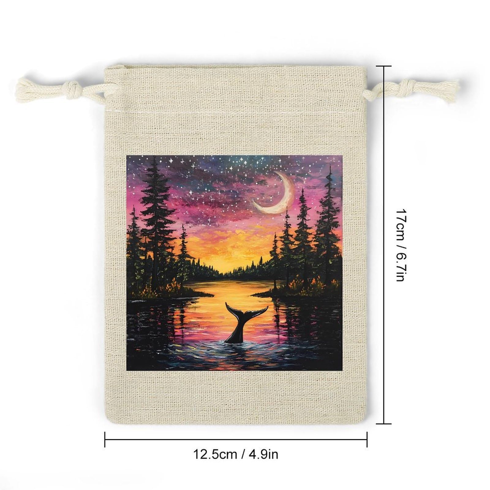 Psychedelic Whale Under The Moon 8 Pack Small Gift Bags Cotton And Linen Drawstring Pockets Sachet Bag for Party Home Supplies
