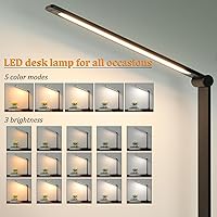Vista 2 de Lámpara de escritorio con luz LED y control táctil de 3 niveles de brillo; lámpara de oficina regulable con brazo ajustable y plegable para mesa