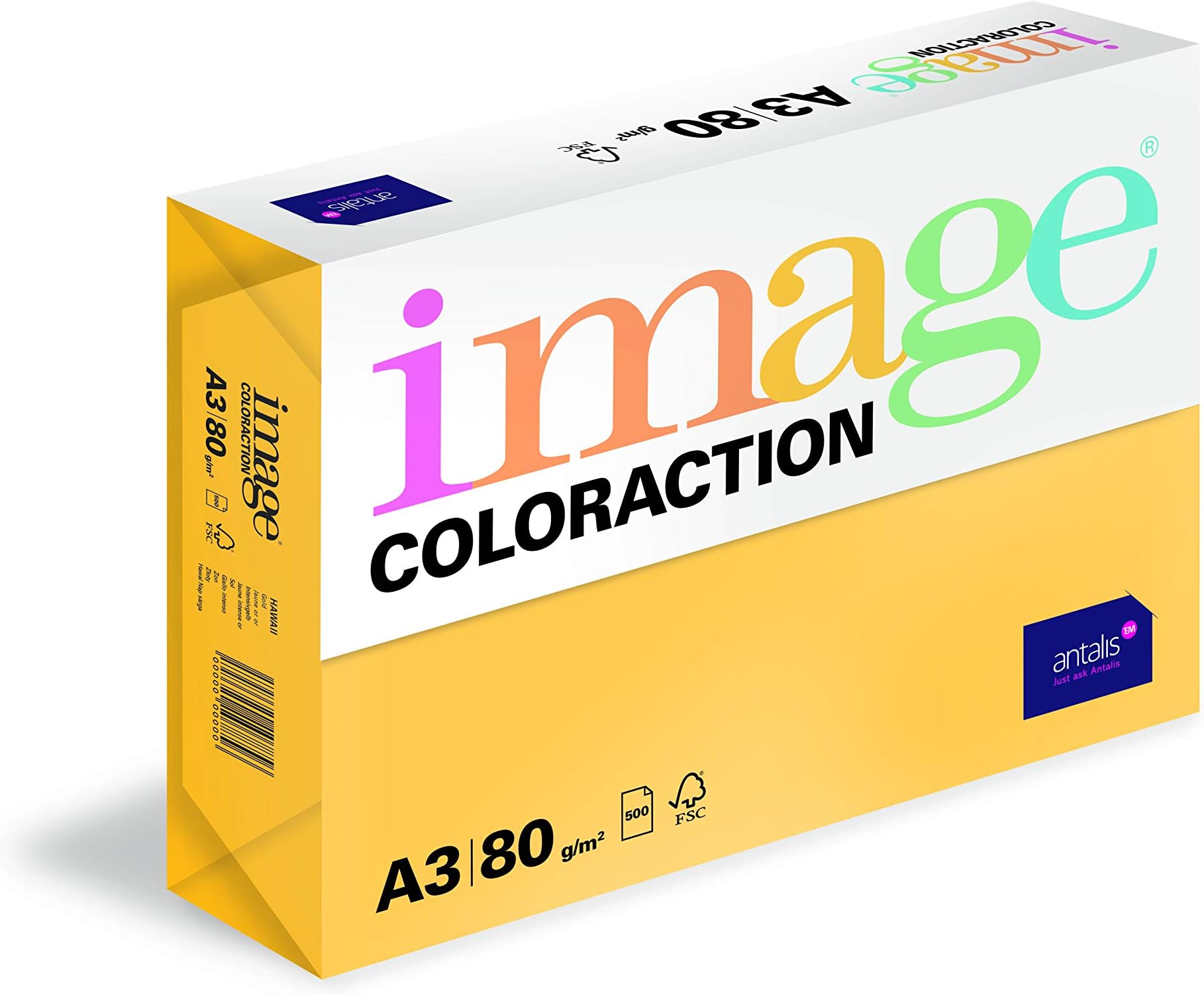 Image Coloraction 379954 Coloured Paper A3 500 Sheets, Intensive BB, Wood-Free ECF, 420 mm x 297 mm 80 g/m² Hawaii/