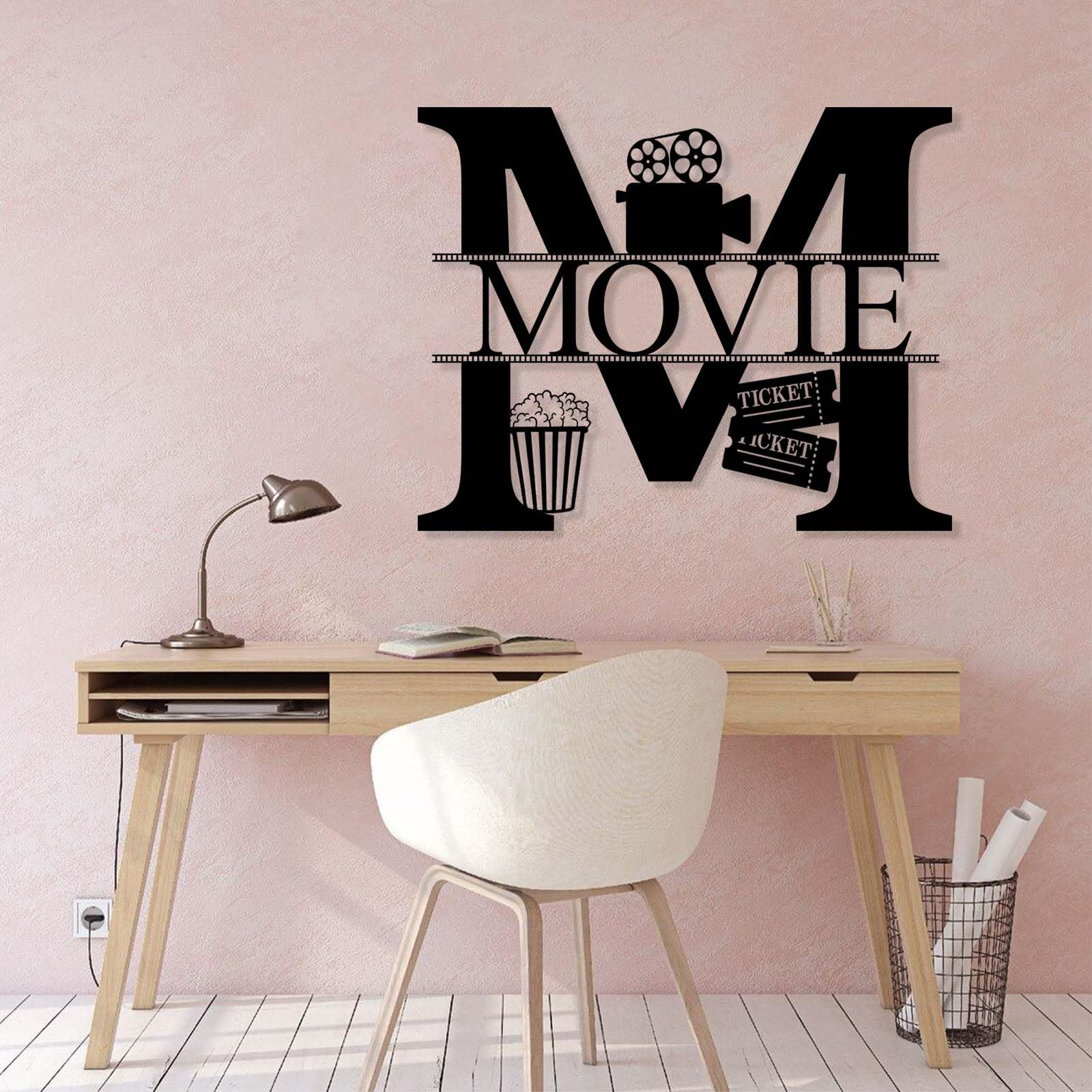 Decorazione Murale in Metallo Insegna A Lettere per Cinema E Popcorn Insegna A Macchina Fotografica da Appendere Regalo per Appassionati di Cinema E Collezionisti Oro 47X37 Cm