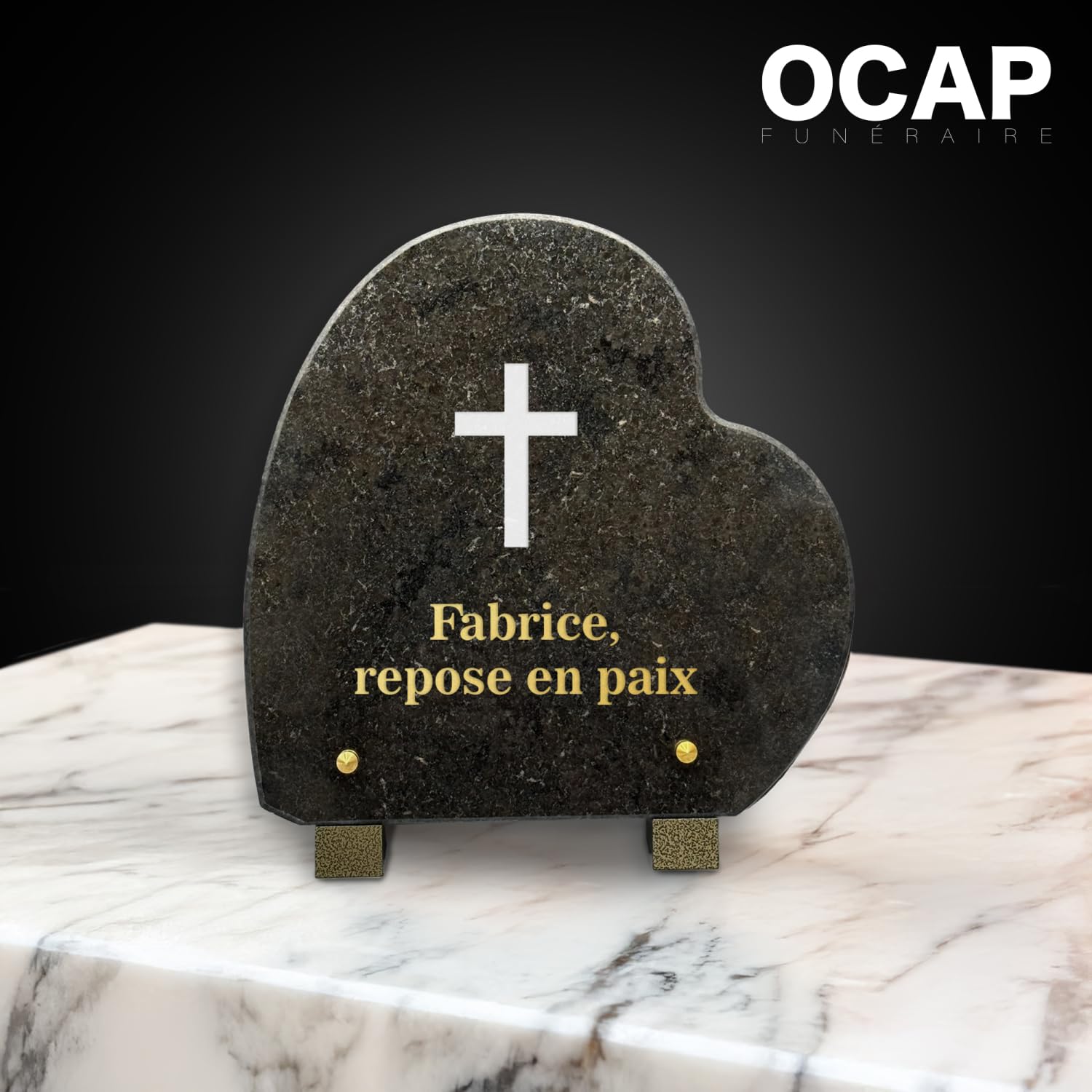 Placa funeraria rectangular redondeada de granito genuino de 2 cm, personalizable con Pictograma y texto, 29 x 19 cm