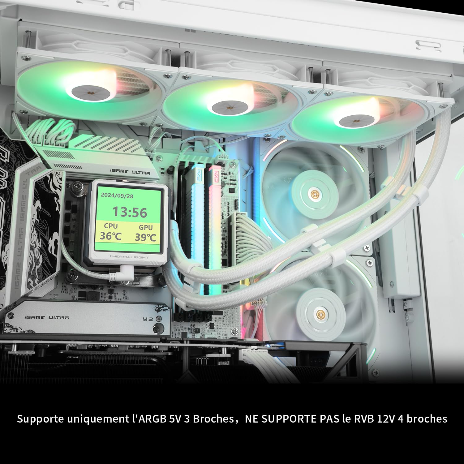 Thermalright FW 360 Ultra ARGB White AIO CPU, schermo LCD IPS con risoluzione 480 x 480, per AM5/Intel 1851/1700, schermo LCD con assorbimento magnetico per immagini