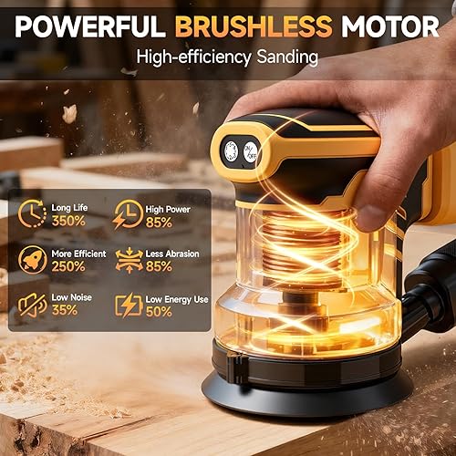 Miniatura 3 de Lijadora inalámbrica para batería De-Walt de 20V, lijadora de órbita aleatoria con motor sin escobillas de 5 pulgadas con 6 velocidades variables de