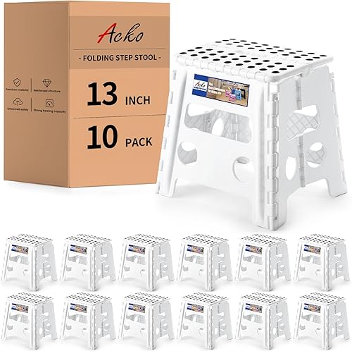 Miniatura 28 de ACKO Taburete plegable – Taburete plegable de alta calidad de 13 pulgadas de altura para niños y adultos, taburete de cocina, jardín, baño, 10