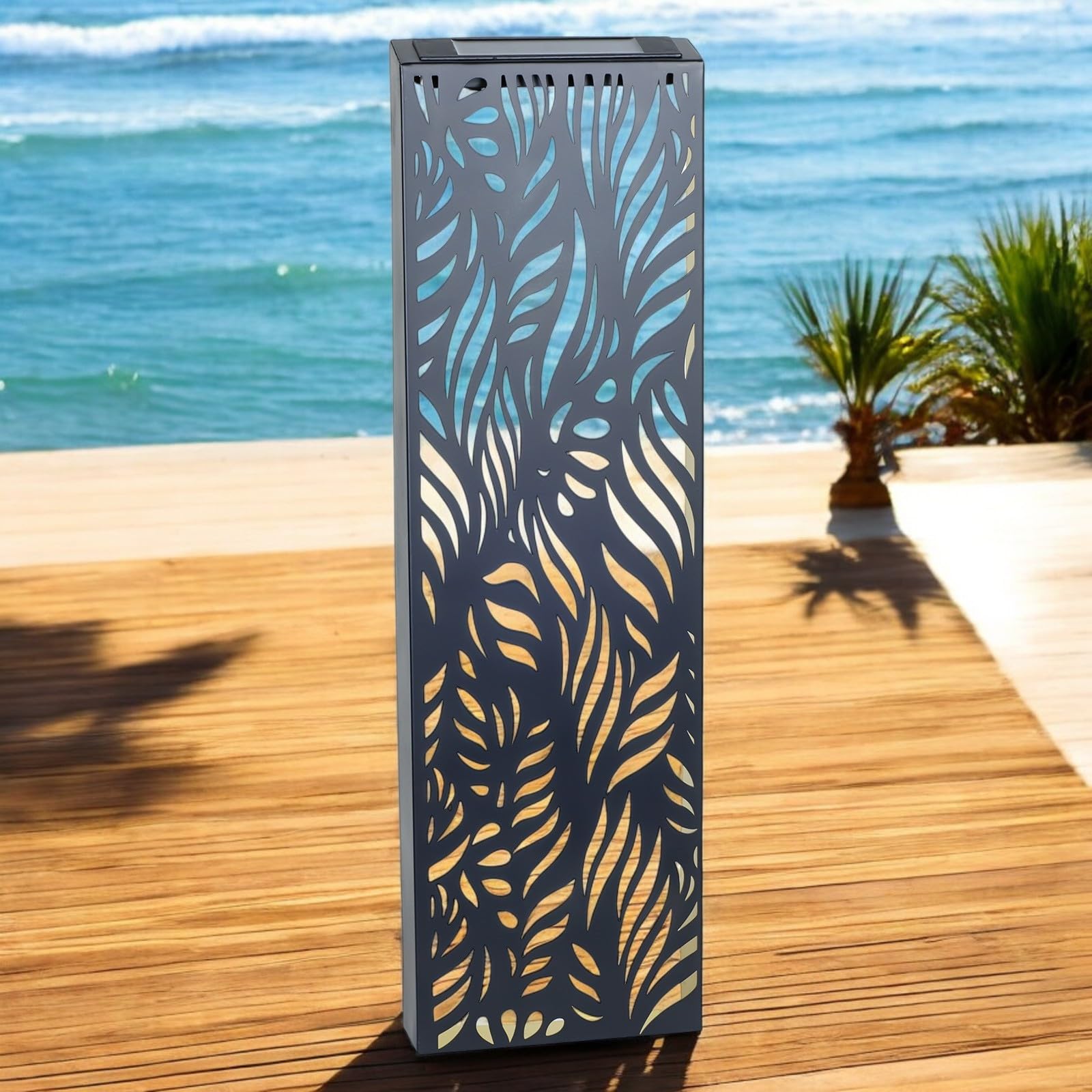 Epsom Door Handle Metal Leaf Solar Wall Panel – 60 x 20 x 5 CM | Elegant Solar-Powered Outdoor Wall Art | Weatherproof Metal Garden Decor with Soft LED Glow for Fences, Patios & Balconies