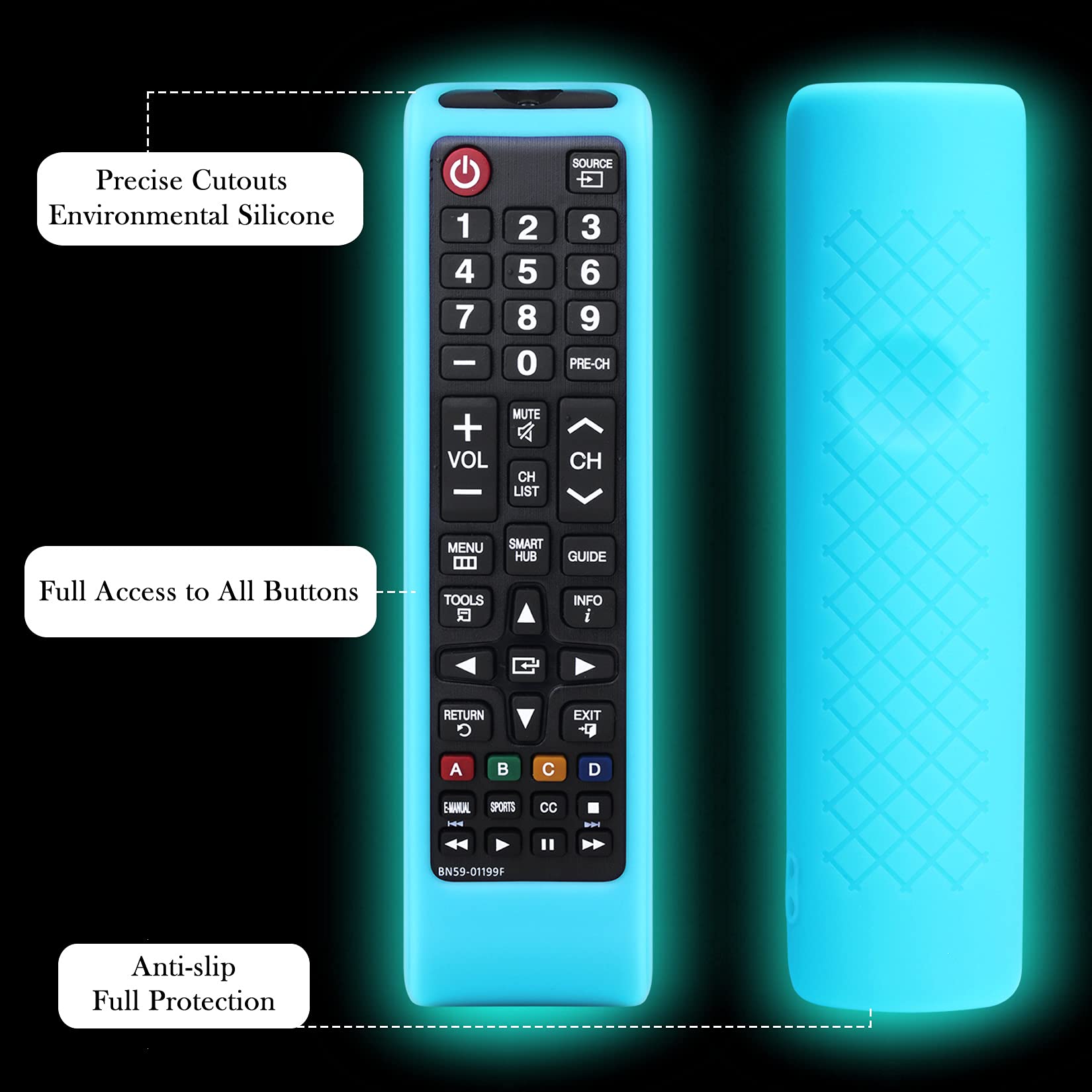 Paquete de 3 fundas para mando a distancia Samsung TV, funda de silicona para mando a distancia BN59-01199F Samsung, funda de piel con mando a distancia Smart TV, brilla en la oscuridad