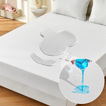 100% Waterproof Queen Mattress Protector, Breathable Cooling 3D Air Fabric Cover Soft Noiseless Bed Cover Machine Washable, Smooth Soft Mattress Cover with Deep Pocket Up to 18 White, 60 X 80