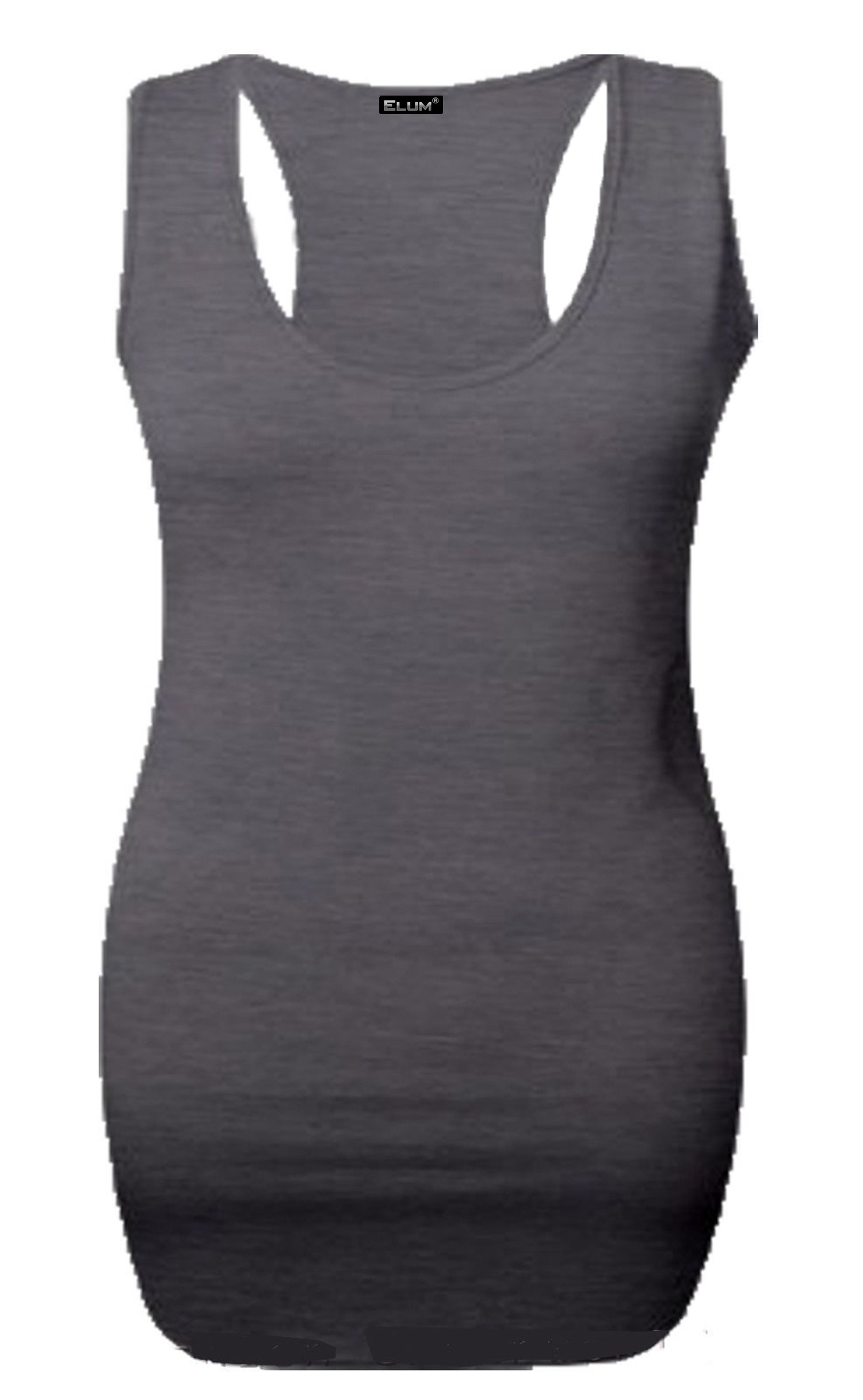 Elum® Womens Sleeveless Racer Back Bodycon Long Vest Top Charcoal
