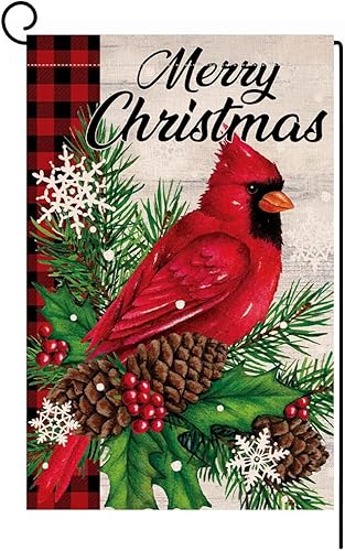 BLKWHT Bandera de jardín de pájaros cardenales de Navidad de 12 x 18 pulgadas, vertical, doble cara, vacaciones de invierno, decoraciones