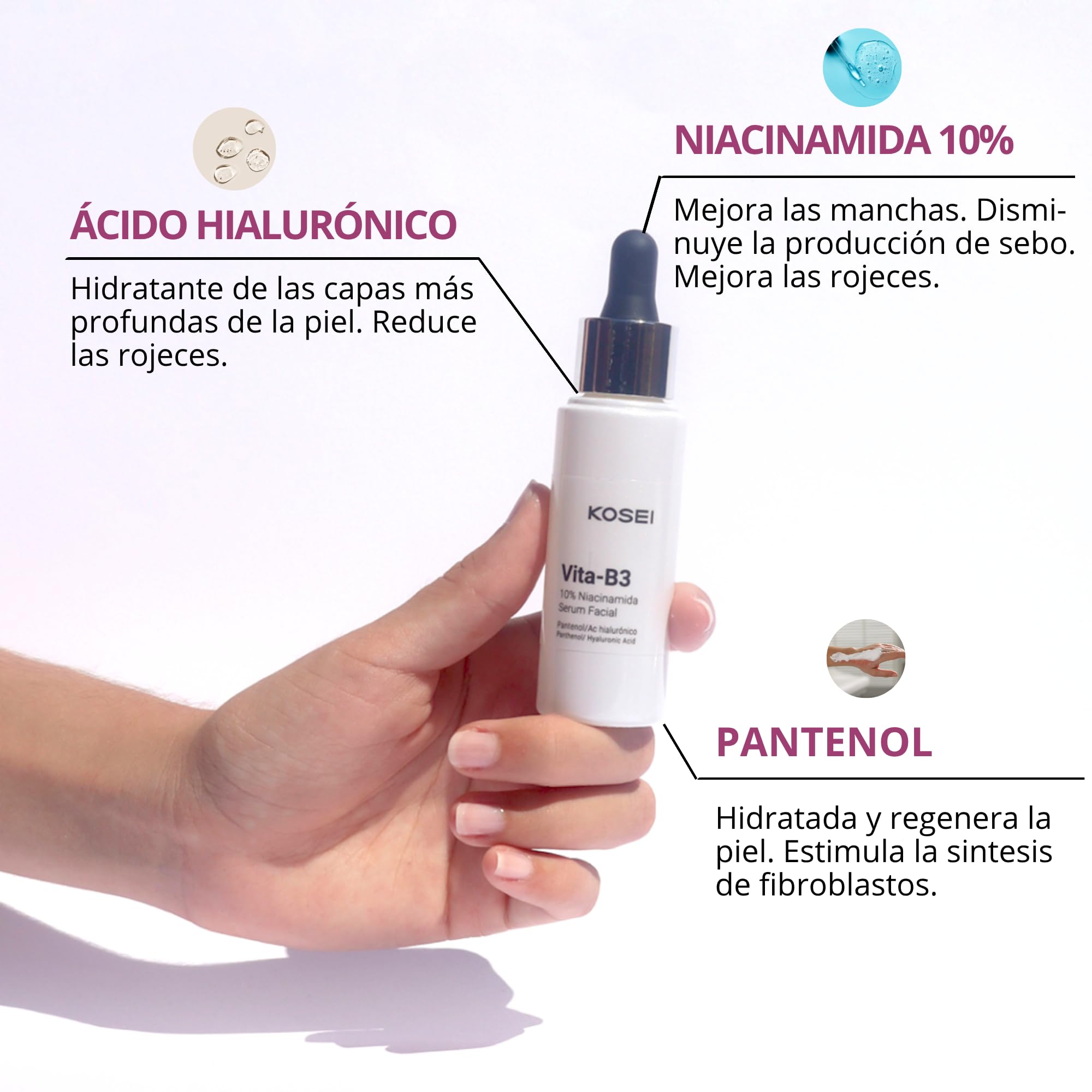 KOSEI | Serum Niacinamida | Mejora la Textura de la Piel y Unifica el Tono | Disminuye el Sebo y los Poros Dilatados | Combate la Piel Grasa y propensa al Acné | 30 ml