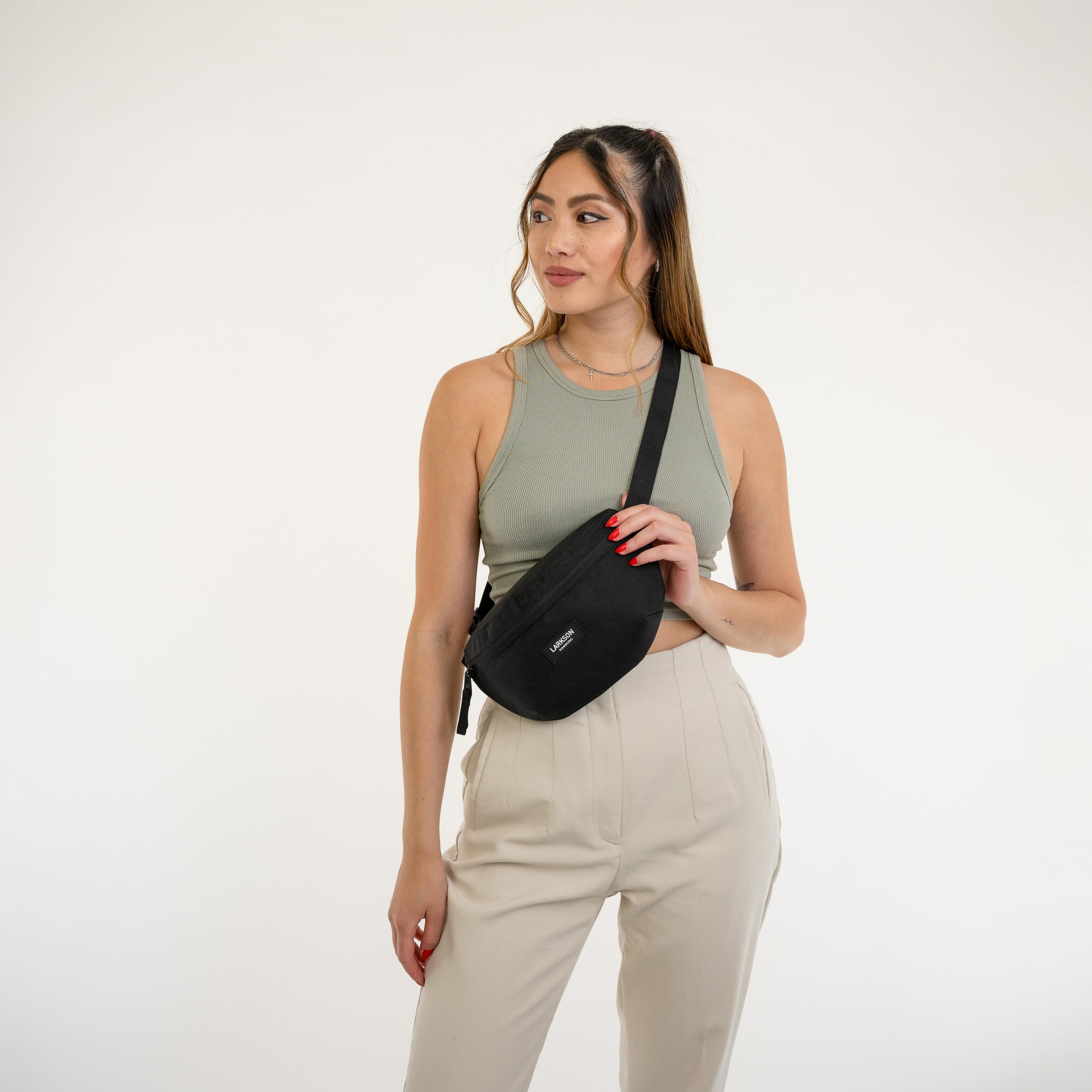 LARKSON Torba nerka damska i męska - Finn - saszetka biodrowa do uprawiania sportu na świeżym powietrzu w mieście - stylowa torba na pasek na festiwal - Crossbody Bag z paskiem - wodoodporna, czarny, Einheitsgröße