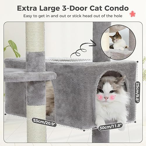 Miniatura 3 de PAWZ Road Árbol grande para gatos, centro de actividades para gatos de varios niveles de 72 pulgadas, condominio de torre para gatos con postes