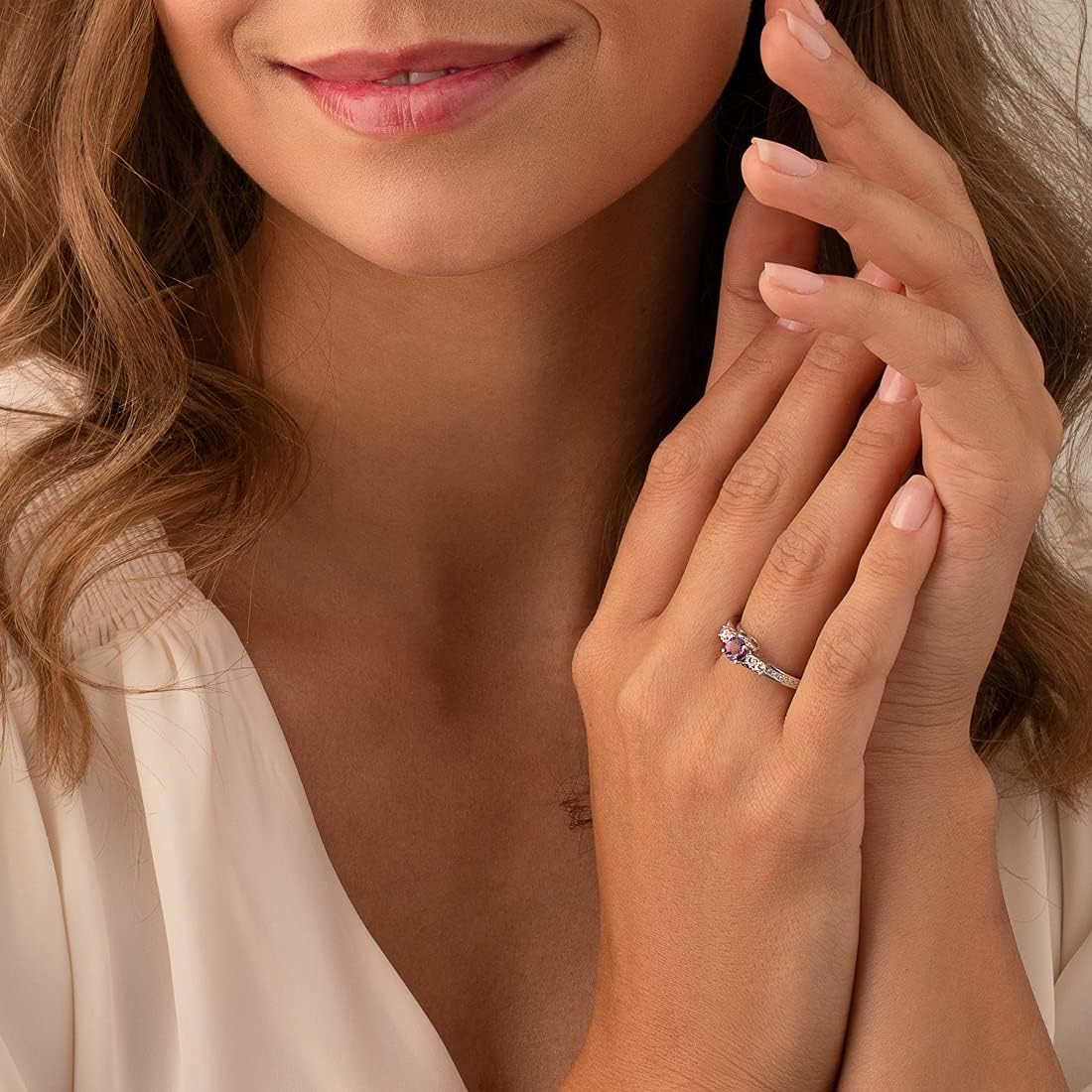 PEORA Amethyst Solstice Ring for Women 925 Sterling Silver, Natural Gemstone Birthstone, 0.50 Carat Round Shape, Comfort Fit, Sizes 5 to 9
