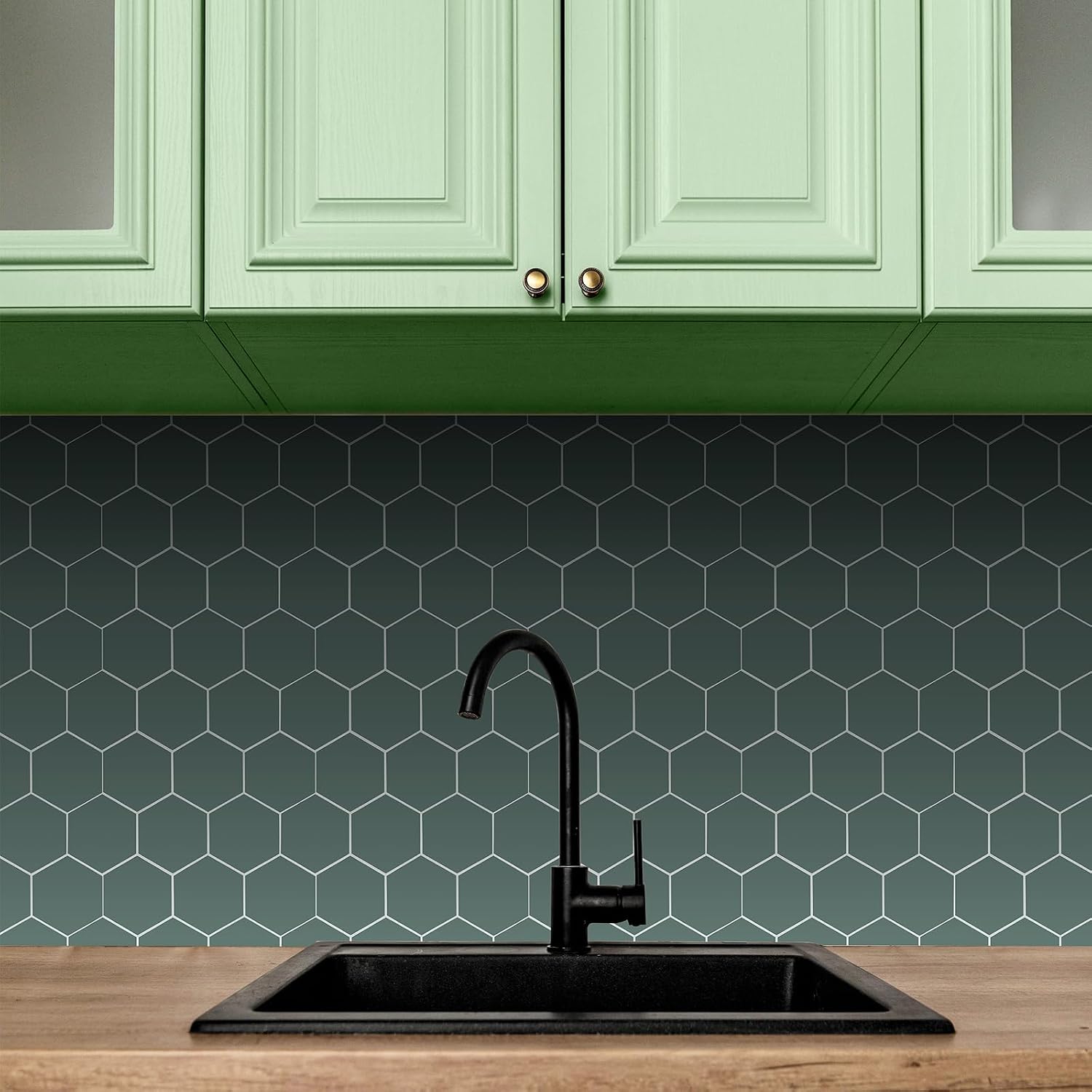 6-Sheet Olive Green Hexagon Peel and Stick Backsplash for Kitchen and Bathroom, Honeycomb Faux Ceramic Matte Self Adhesive Wall Tiles (11.8" x 10.2")