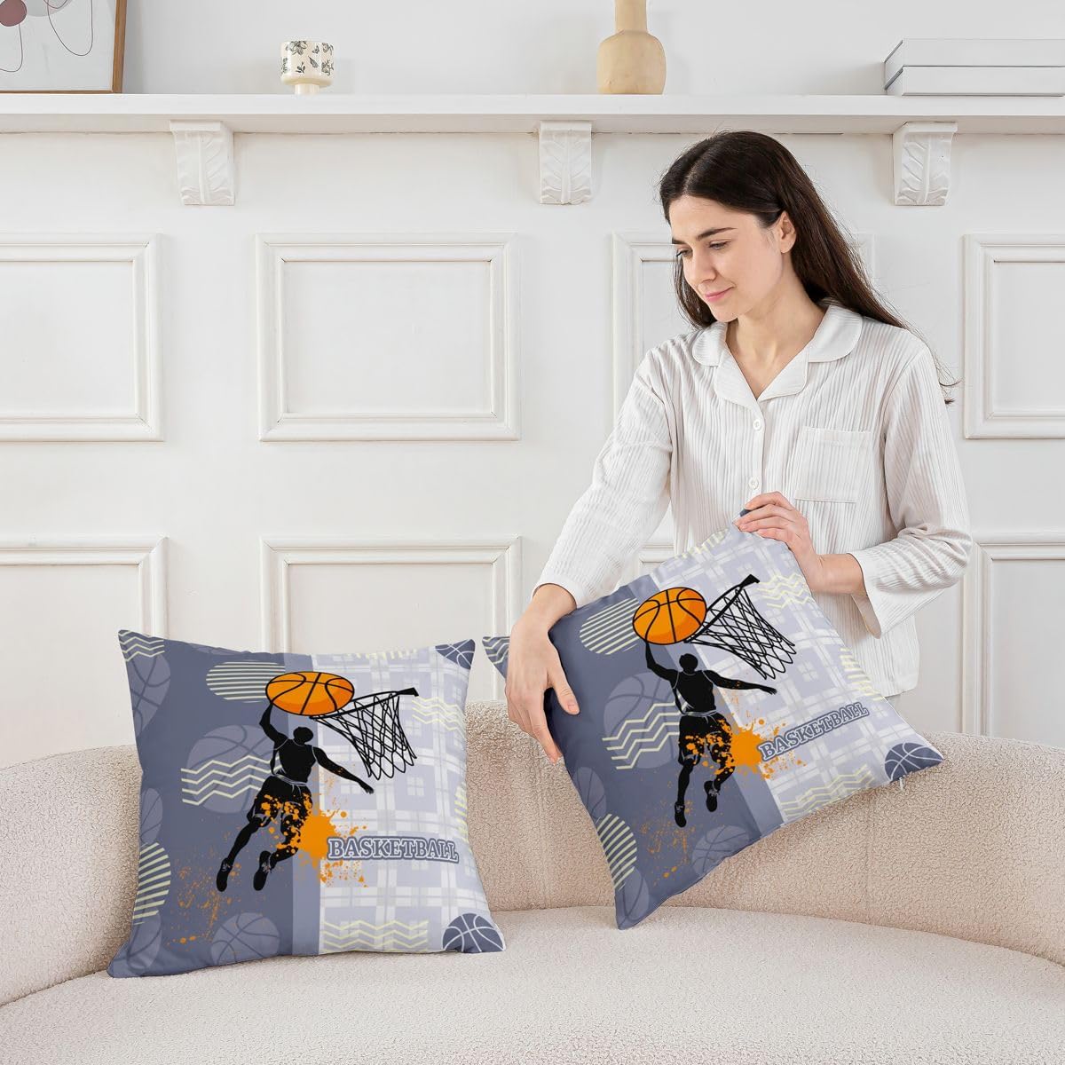 jejeloiu Kids Boys Girls Basketball Throw Pillow Covers Set of 2 16"x16" image 3
