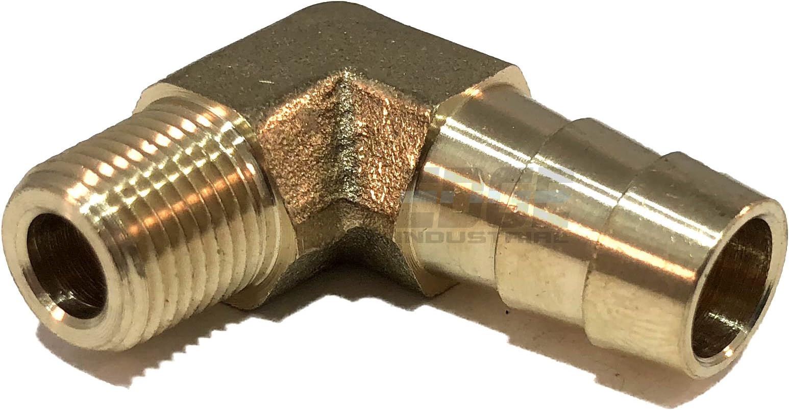 EDGE INDUSTRIAL 3/8 inch Hose ID to 1/8 inch Male NPT MNPT 90 Degree Brass Elbow Fitting Fuel/air/Water/Oil/Gas/WOG (Qty 01)