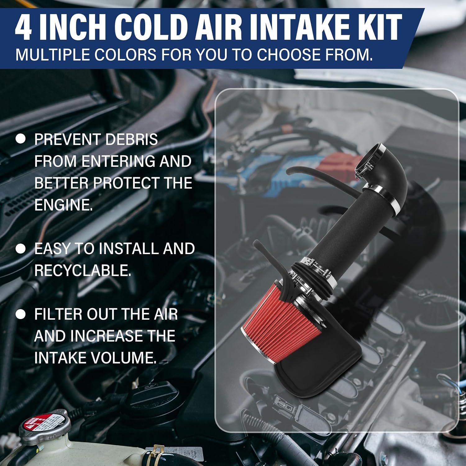 SUNROAD Cold Air Tube with Filter Replacement for Chrysler 2005-2010 Complable With Dodge Challenger/Charger/Magnum 05-10 5.7L 6.1L V8