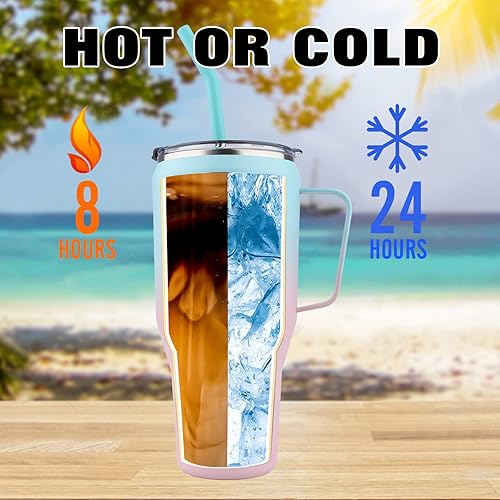 Miniatura 2 de Dongni Vaso de 40 onzas con tapa de pajilla, doble pared sellada al vacío de acero inoxidable, vaso delgado aislado al vacío, taza de viaje al
