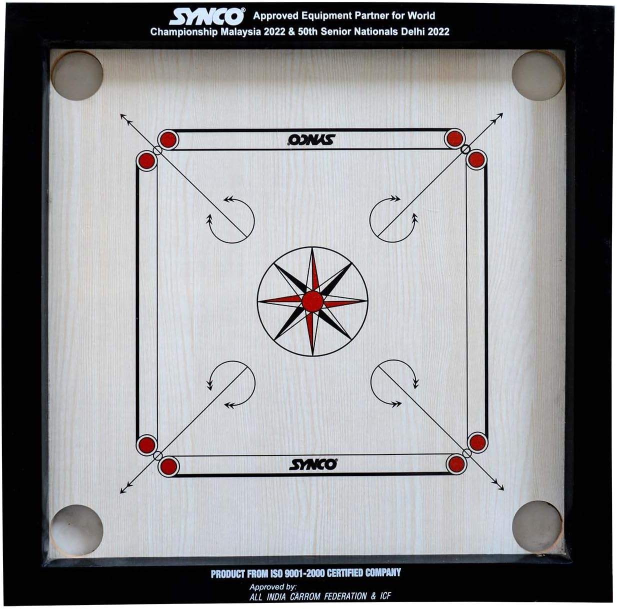 Synco Chakri Carrom Board 20 inch for Kids | 4mm Surface Thickness | Includes Coins, Strikers and Boric Powder