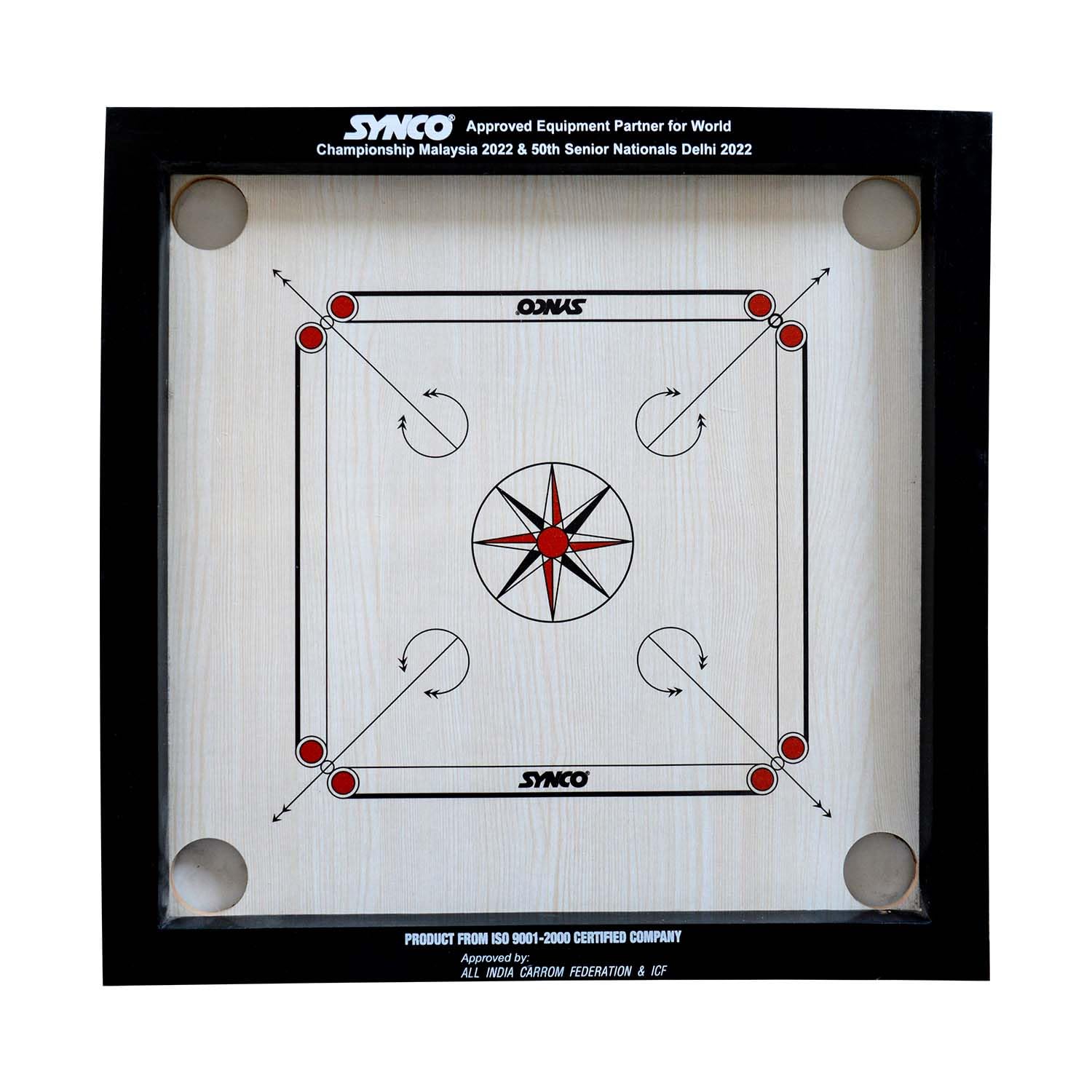 Synco Chakri Carrom Board | Pro Trainer Board for Amateurs | 4mm Surface Thickness | Includes Coins, Strikers and Boric Powder (20 inch)