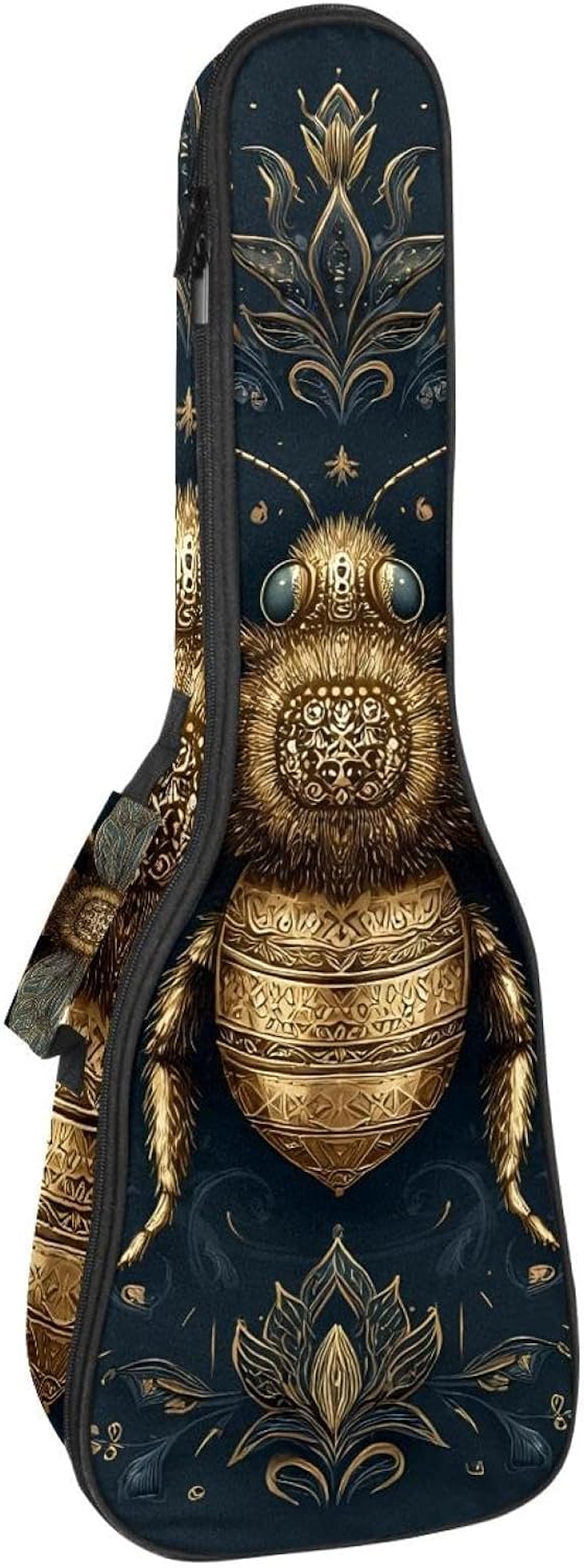 Ukulele Case Concert Size Dragonflies and Flowers Background Ukulele Padded Bag Backpack with Storage and Thick Handle
