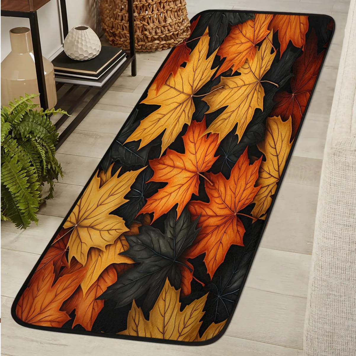 Autumn Leaf Maple Leaves Fall Washable Kitchen Runner Rug 2'x6', Non-Slip Backing Laundry Rugs, Rectangular Floor Carpet for Bedroom Hallway Entryway Area Rugs Indoor