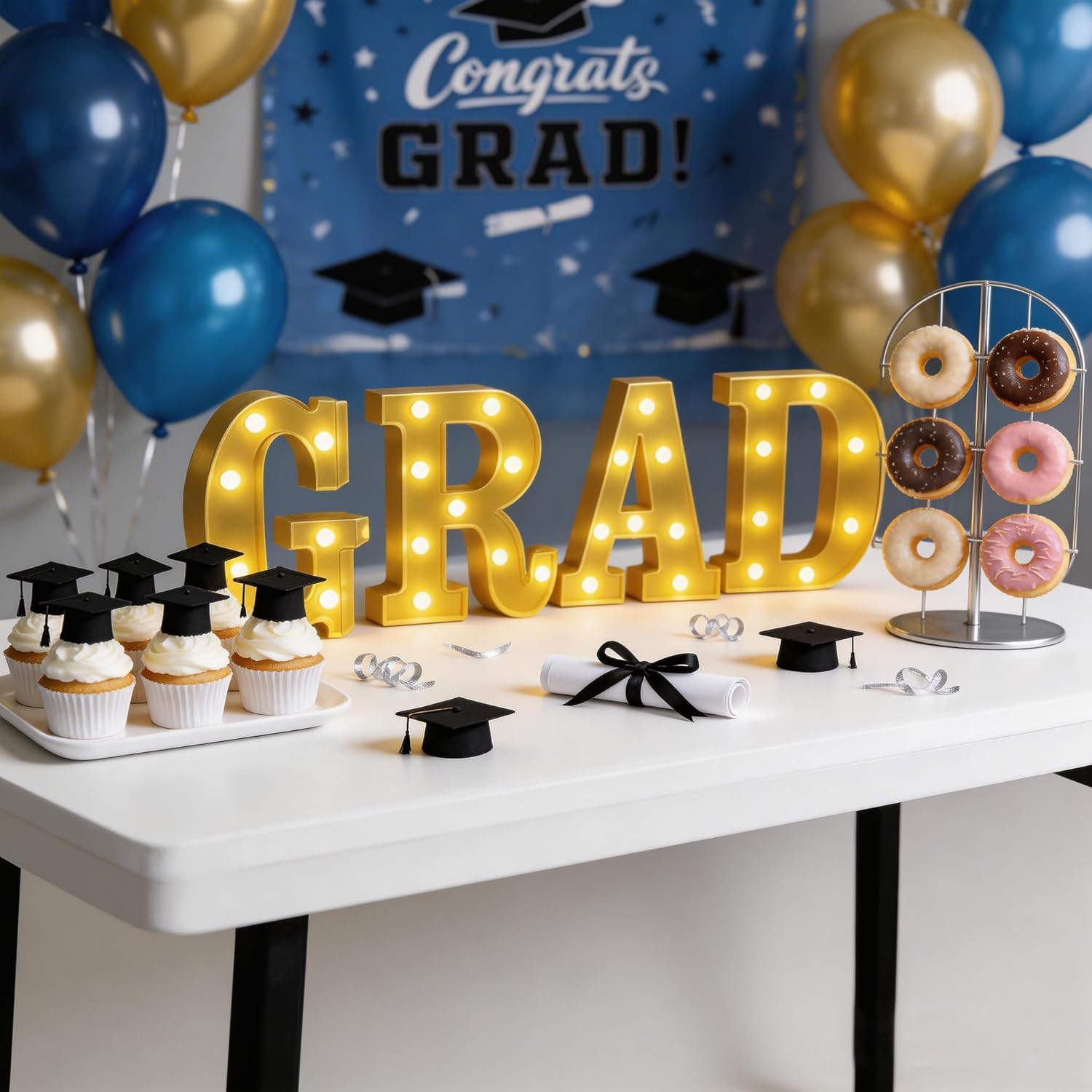 2026 Graduation Party Decorations Graduate LED Lights, 4 LED Marquee Light Up Letters“ GRAD”，Class of 2026 Graduation Ornaments Sign for Kindergarten Preschool High School College Wall Table Decor Party Supplies