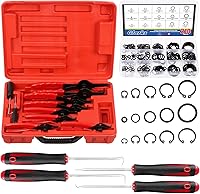 Vista 1 de Glarks Juego de 225 alicates de anillo de presión resistentes, alicates de mandíbula rectos y doblados y anillos de retención de clip interno