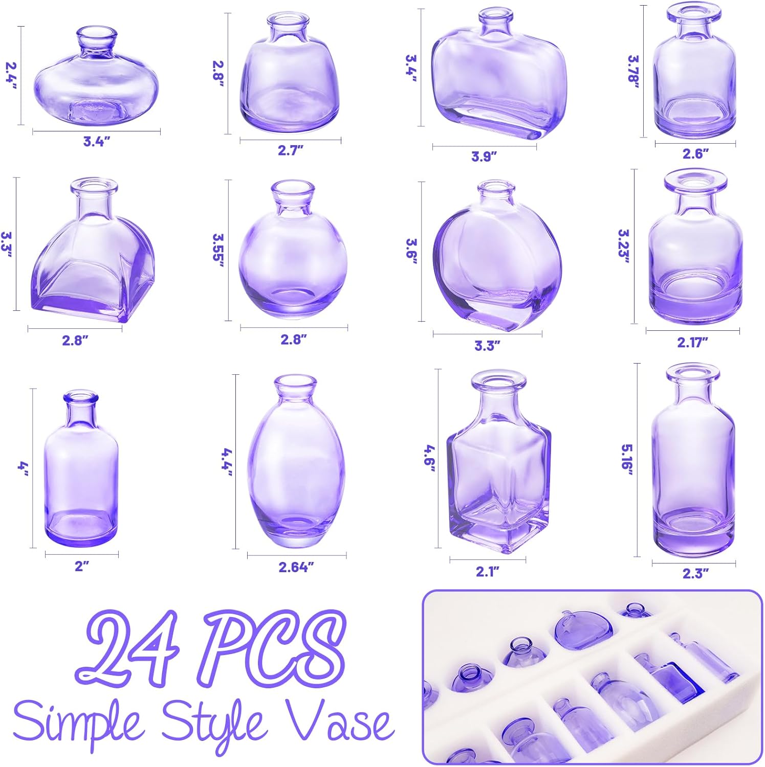 Bud Vases in Bulk 24 | Purple Glass Vase Set – Small Clear Bud Vases for Wedding Centerpieces, Floral Arrangements, Table Decor | Bulk Elegant Mini Vases for Events, Home & Party Decorations - Image 2
