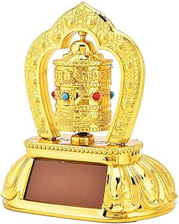 Car Spinning Prayer Wheel, Tibetan Tibet Golden Buddhist Solar Energy Prayer Wheel for Car Household,No Batteries Pray Buddhist Prayer Wheel Ceremonial Auspicious Items Car Decoration