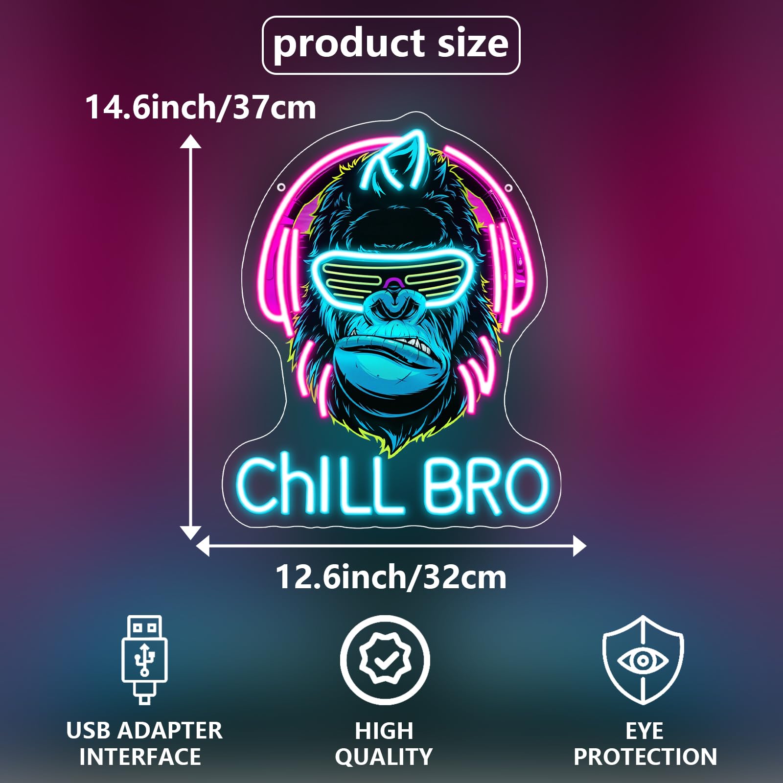 Chill Bro Gaming Headset Neon Schild Für Wanddekoration,Gorilla Neon Schild,Gaming Zone LED Schilder Für Spielzimmer,Gaming Zubehör Deko,Gaming Dekor,Tolles Gamer Geschenk Für Teenager,Jungen