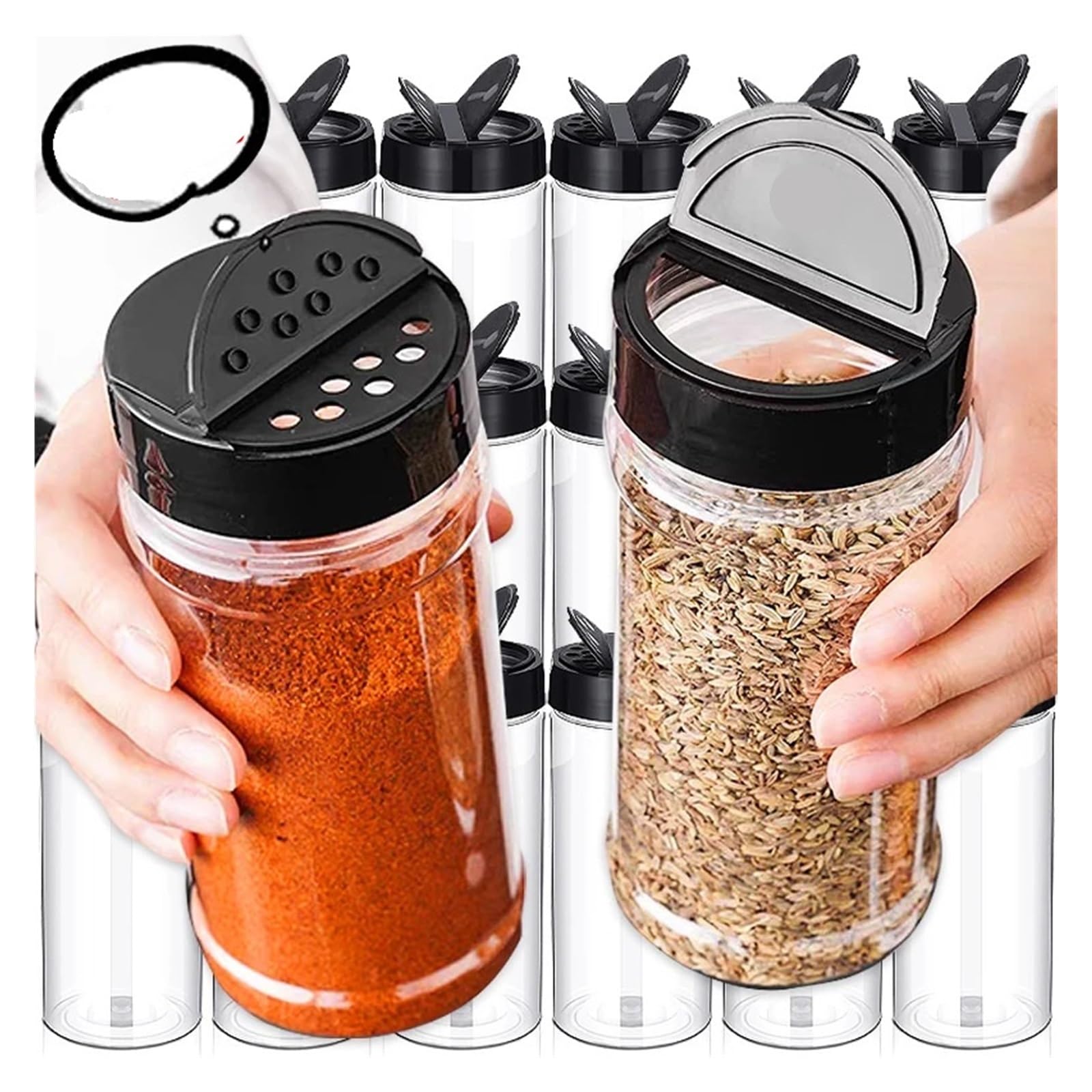Barattoli spezie trasparenti, bottiglie in plastica con coperchi spargitori | 100ml 120ml 200ml 250ml 300ml, diametro 5.5cm per polvere da condimento(250ML,E)