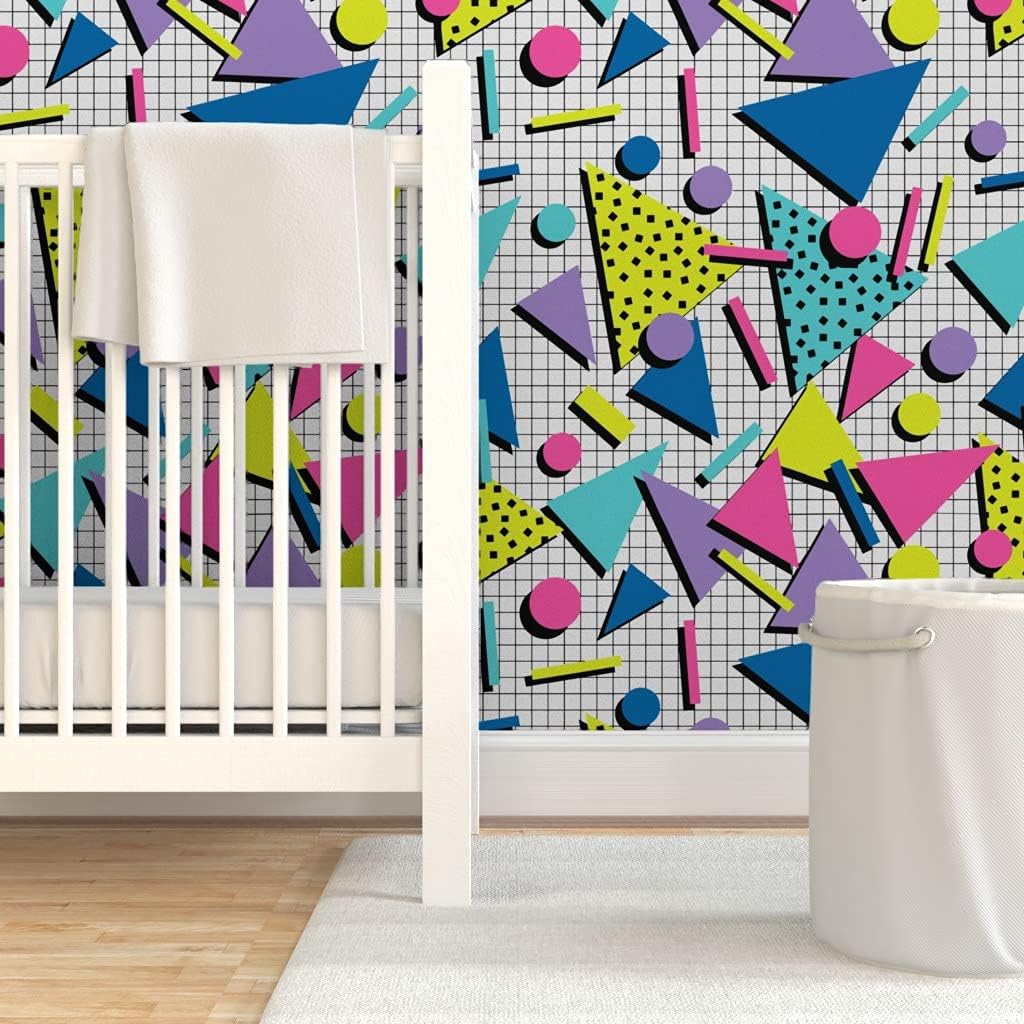 Peel & Stick Wallpaper 3ft x 2ft - Tubular Retro 80S Graphic Memphis Wave Custom Removable Wallpaper by Spoonflower