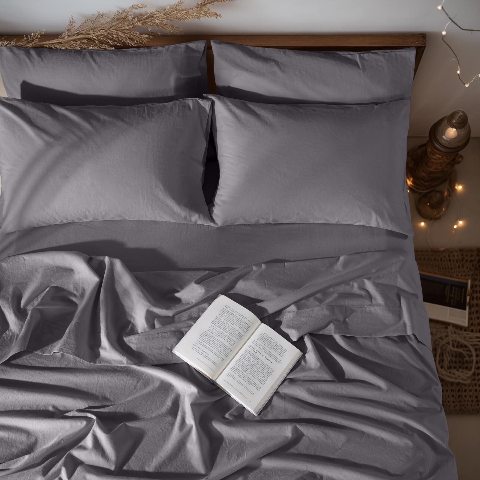 Photo 1 of **ONLY BOTTOM SHEET**CLBRO2M 100% Pure Linen Sheet Set Deep Pocket Up to 16" Bed Sheets Sets, Natural Flax Beddings Soft, Breathable, Comfortable for All Seasons 6 Pcs Sheet Set King Size, Dark Grey