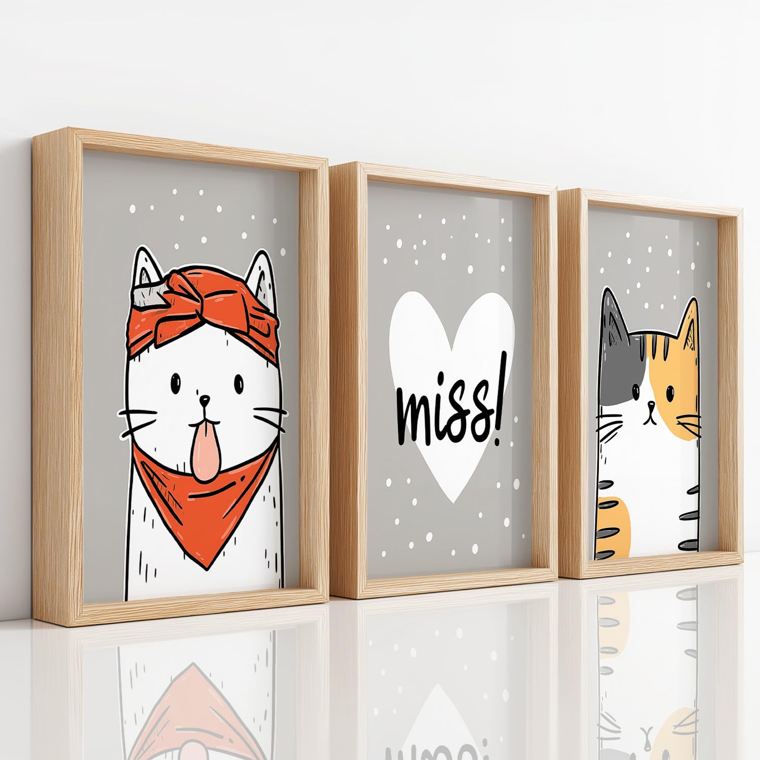 Juego de 3 decoraciones de pared de dibujos animados de animales, impresión HD para salón, dormitorio, pósters gato te extraes romántica pareja linda sin marco, cuadro de pared, 40 x 50 cm