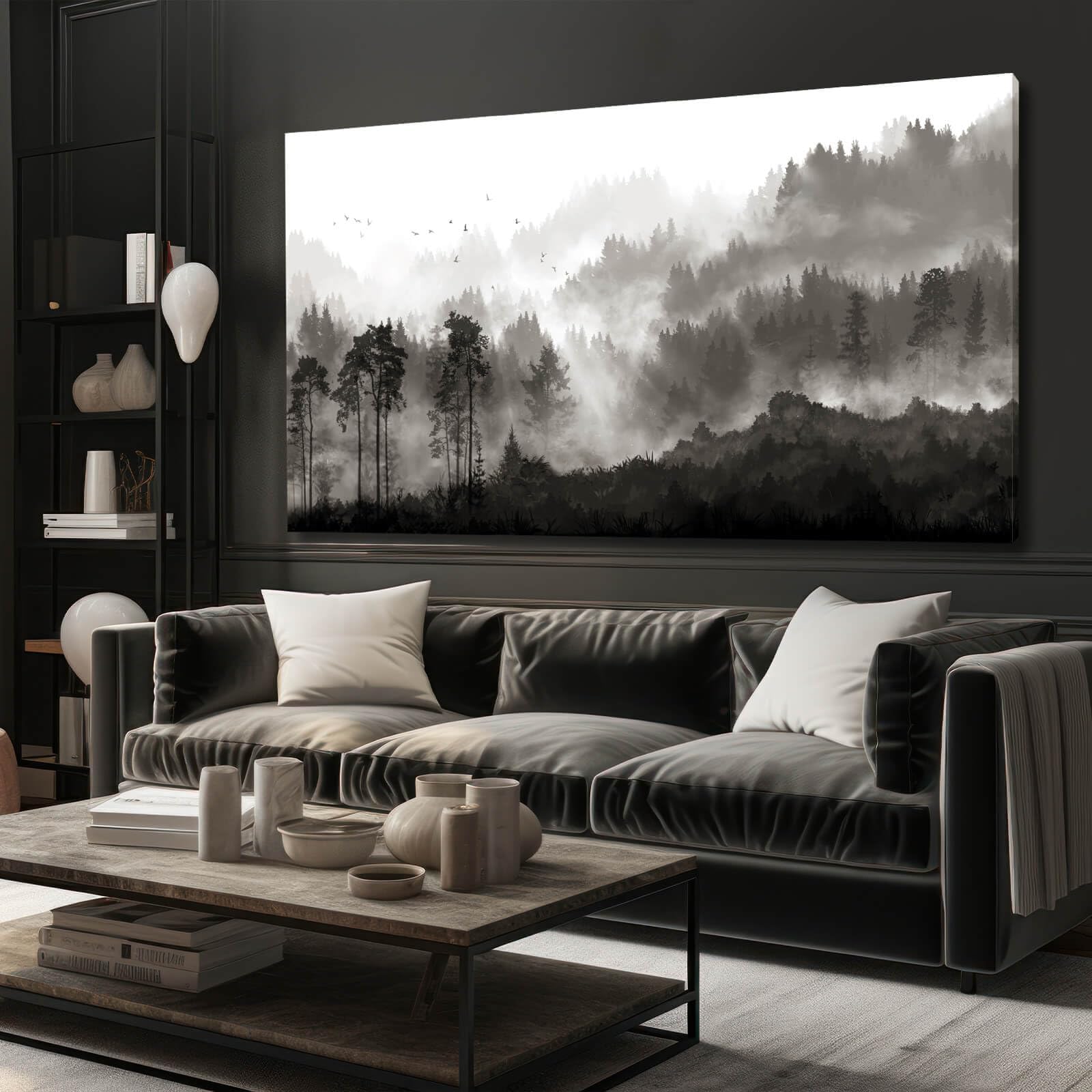 - YJYart Landscape Wall Art Black Forest Tree Painting for Bedroom Living Room Kitchen Office Well Decoration Ready to Hang 24x48 Inches