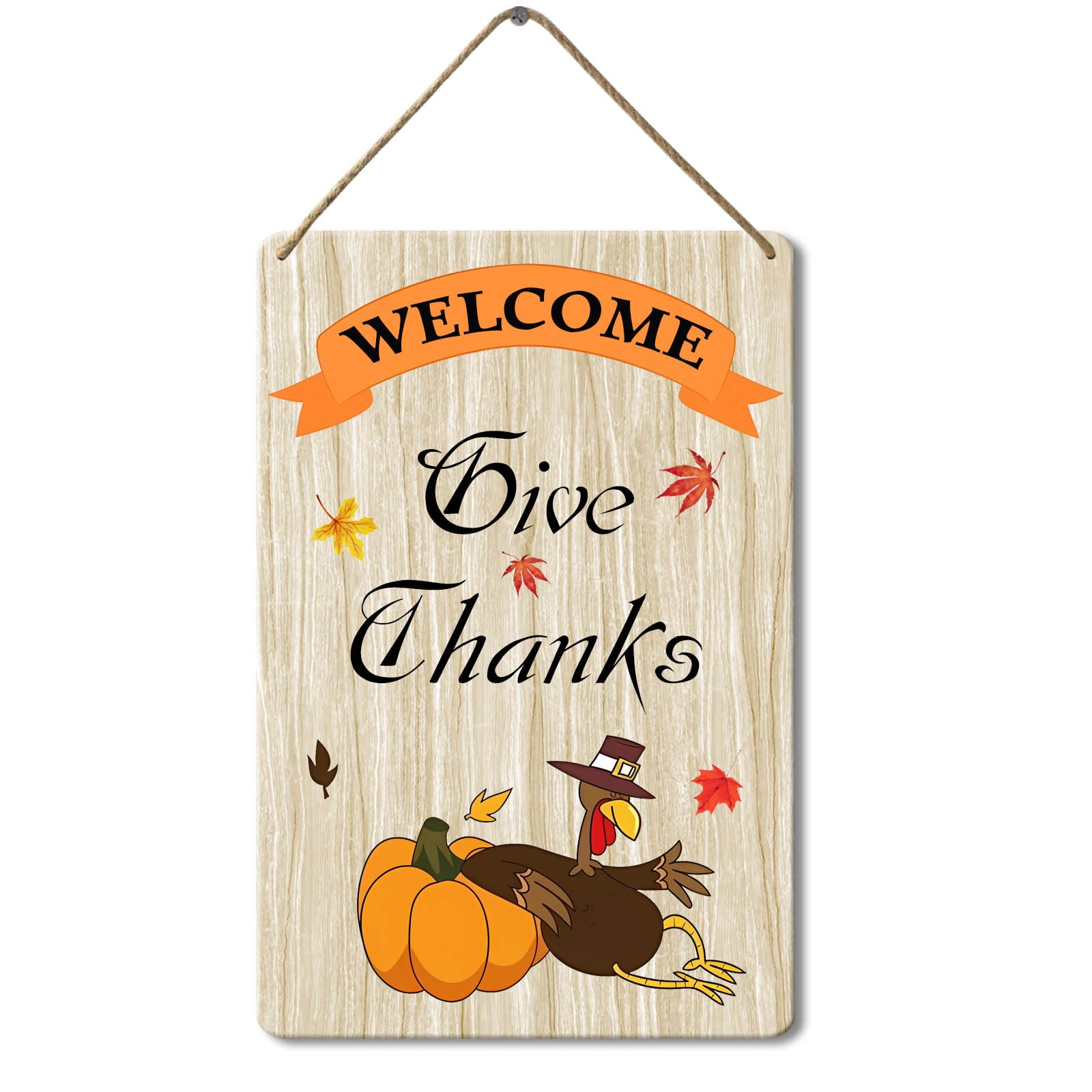 Wooden Sign Give Thanks Sign, 8x12 Inch, Vintage Harvest Fall Hanging Wall Door Decoration