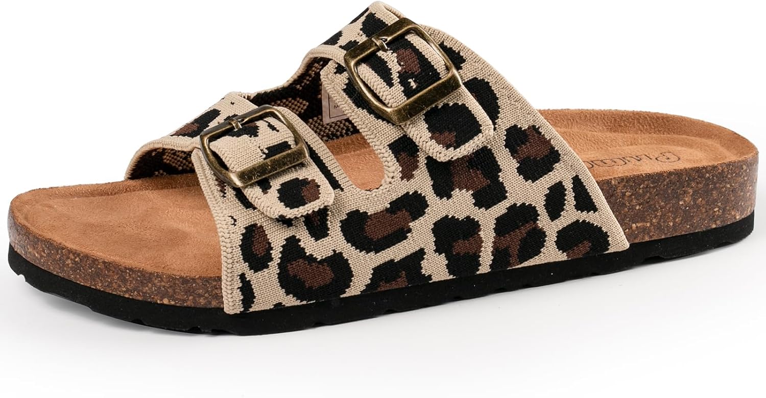 Women's Comfy Arch Support Cork Footbed Adjustable Knitting Straps Indoor and Outdoor Slides Sandals - Image 3