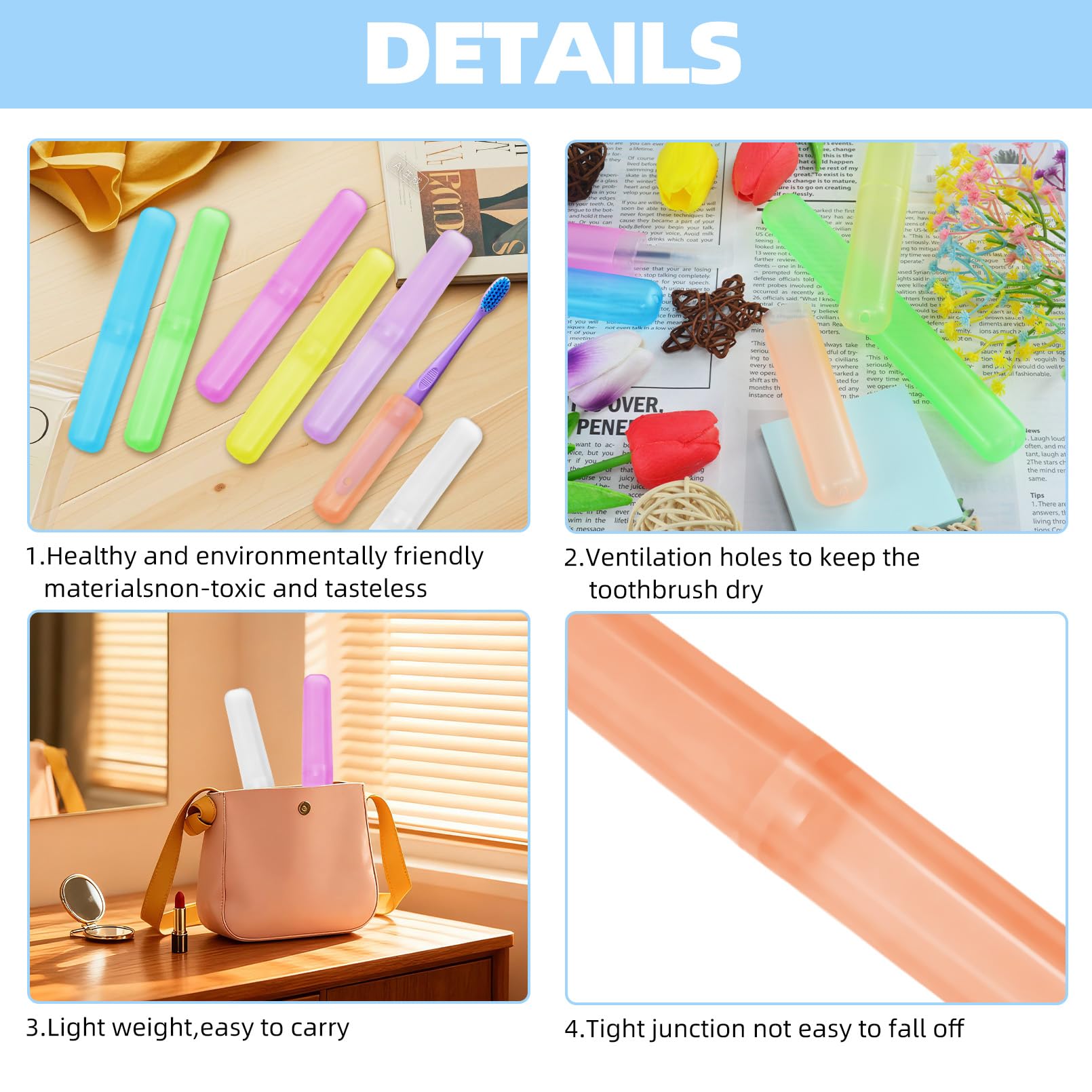 Lot de 21 porte-brosses à dents de voyage en plastique respirant et portable pour voyage, maison, camping, école, entreprise (7 couleurs)