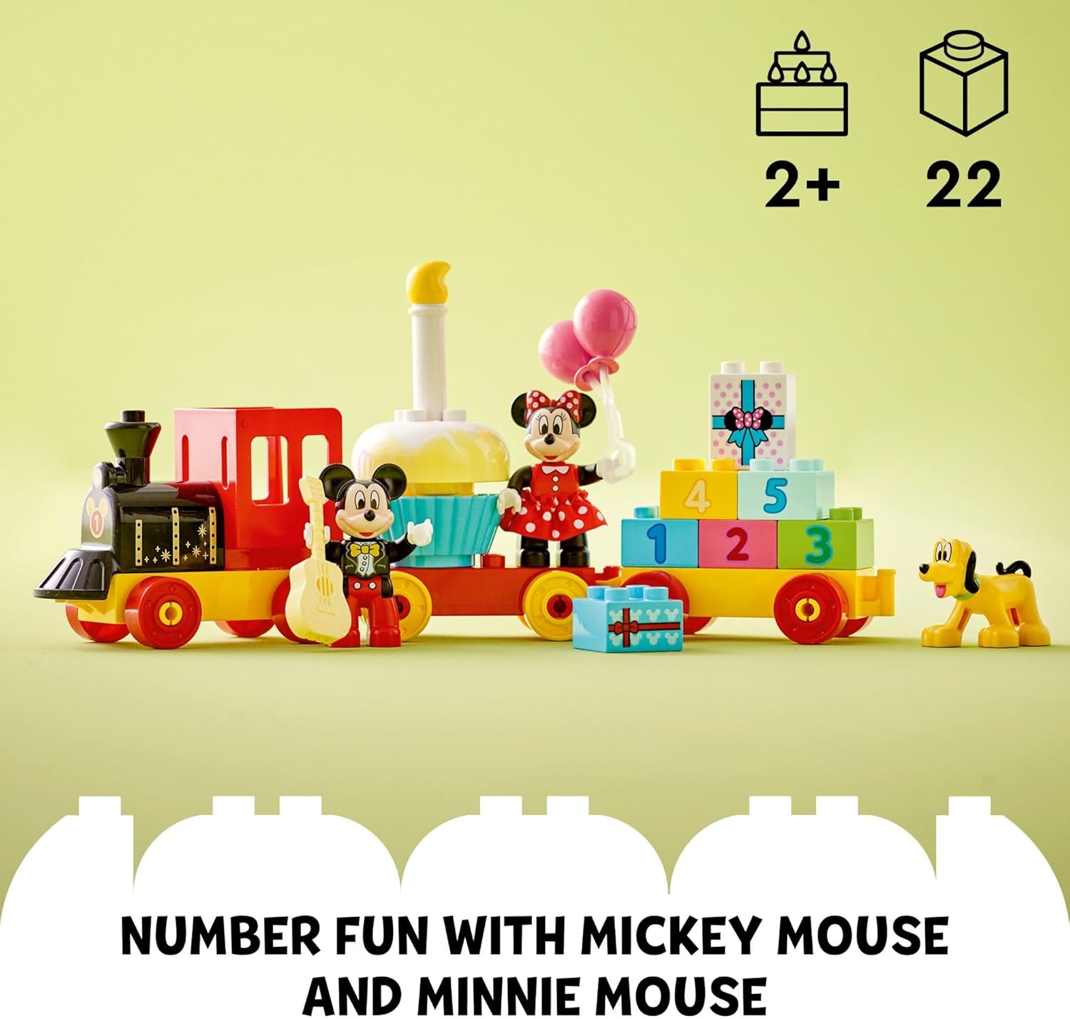 LEGO DUPLO Disney Mickey & Minnie Mouse Birthday Train Toy - Building Blocks for Toddlers, Ages 2+ - Pretend Play Learning Toy for Girls & Boys - Gift for Birthday - 10941